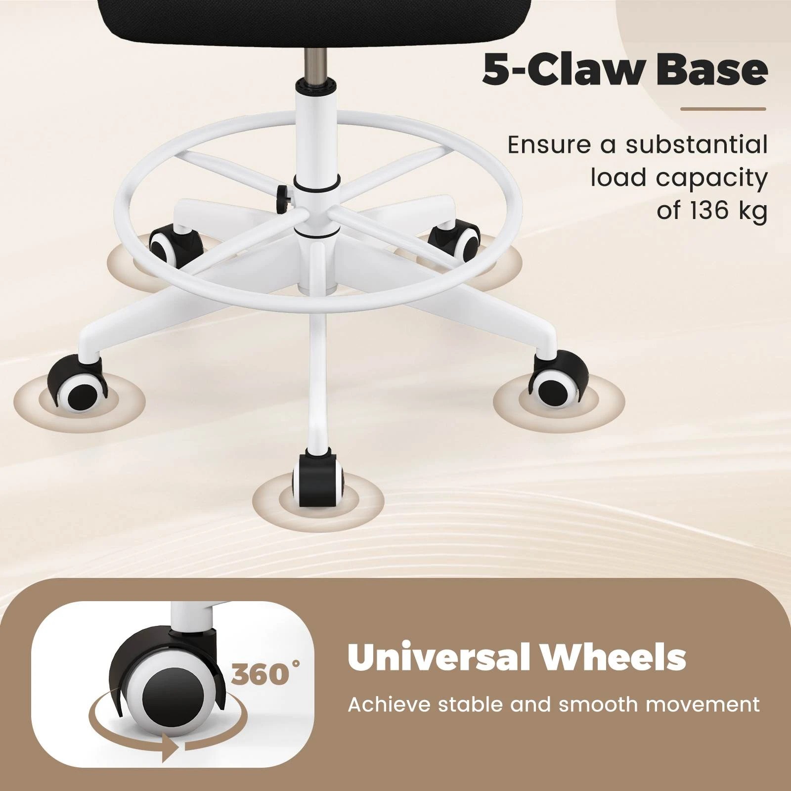 6 Costway Mesh Drafting Chair Office Chair Gaming Desk Chair Adjustable Height, 6 of 10