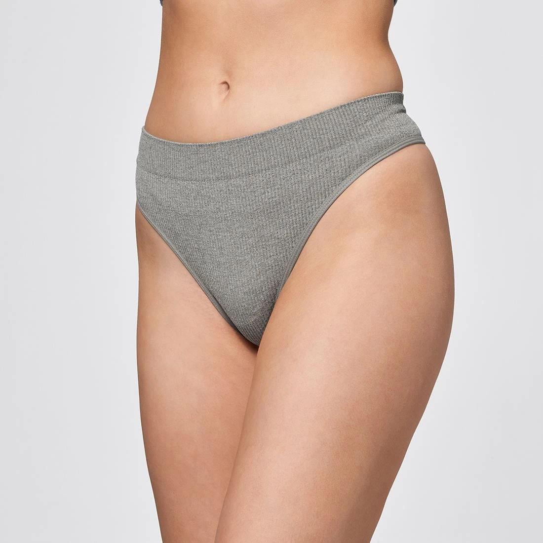 1 Ribbed Seamfree Hi-Waisted G-String Briefs - Lily Loves GREY MARLE, 1 of 2