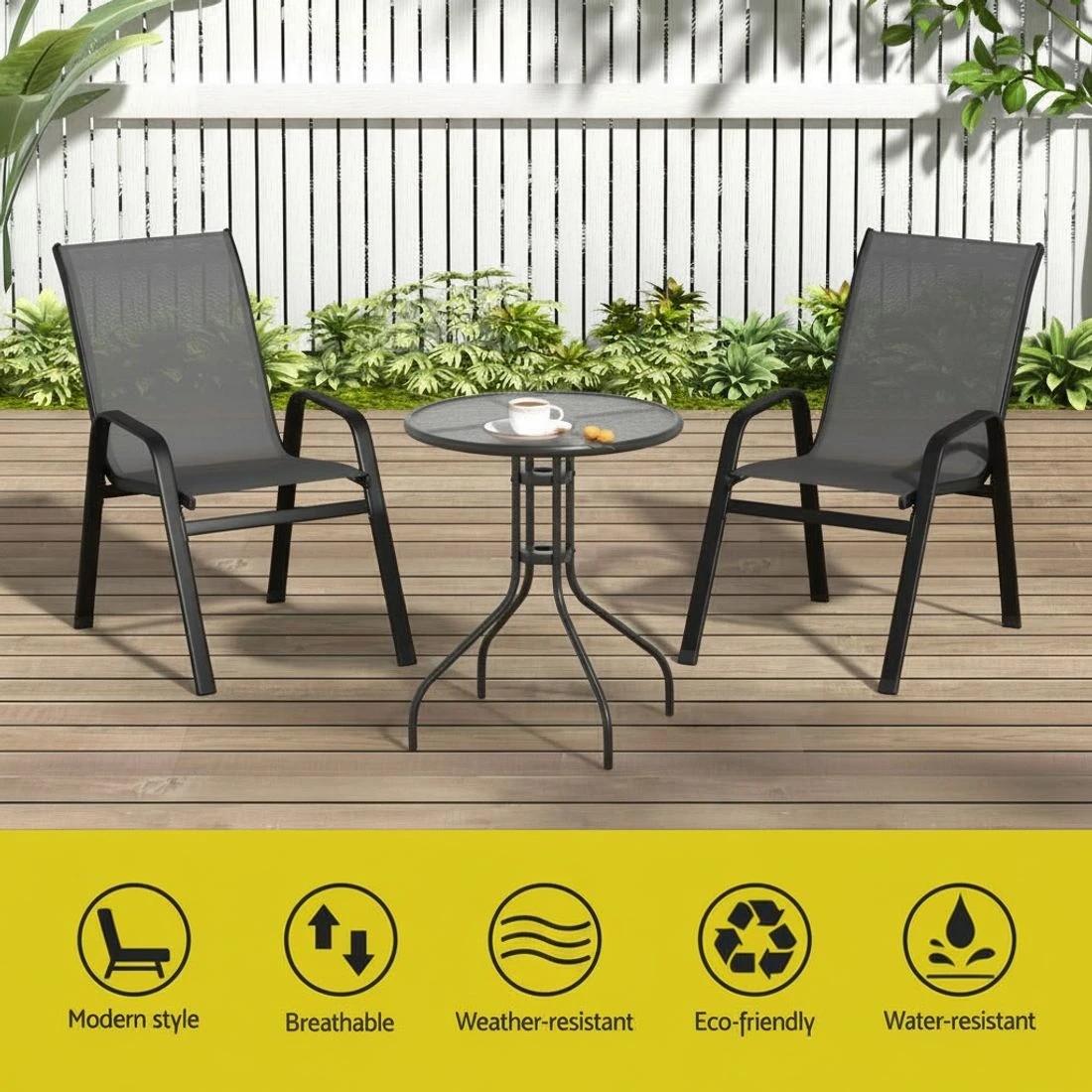 4 Gardeon 2PC Outdoor Dining Chairs Stackable Lounge Chair Patio Furniture - Grey, 4 of 6