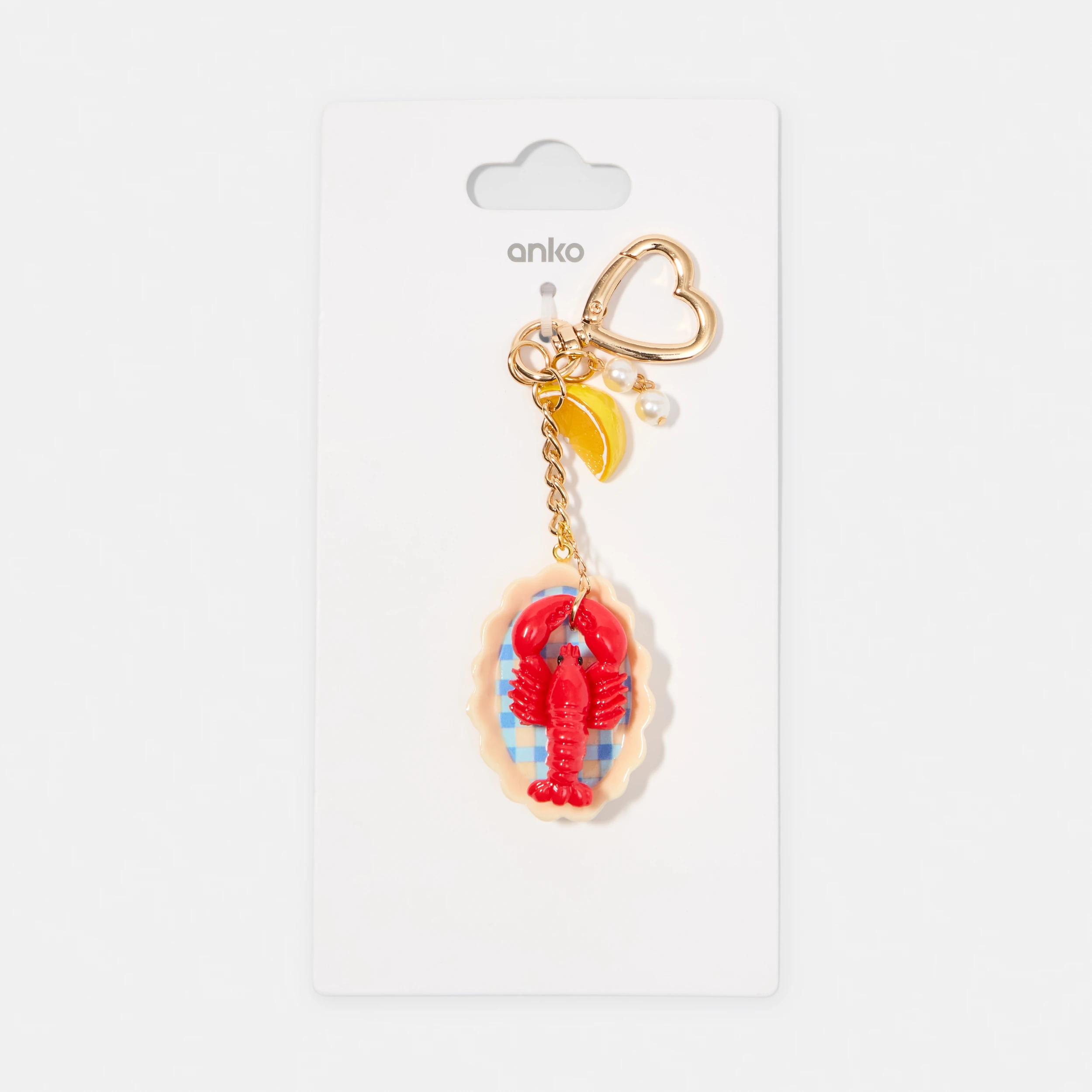 3 Lobster Plate Charm Keyring - Gold Tone and Red Red, 3 of 3