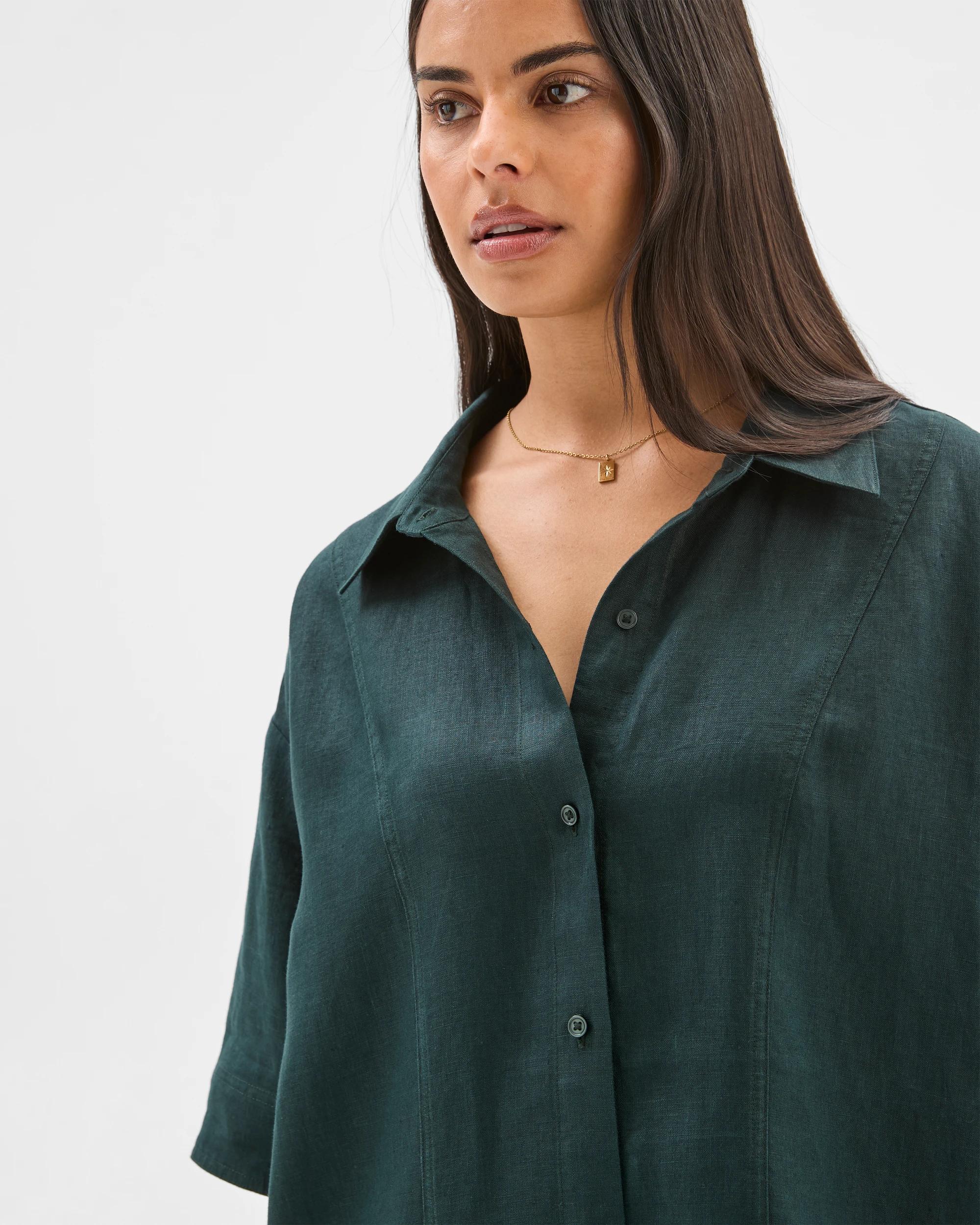 5 Target Woman European Linen Short Sleeve Shirt Mini Dress MIDNIGHT JADE, 5 of 6