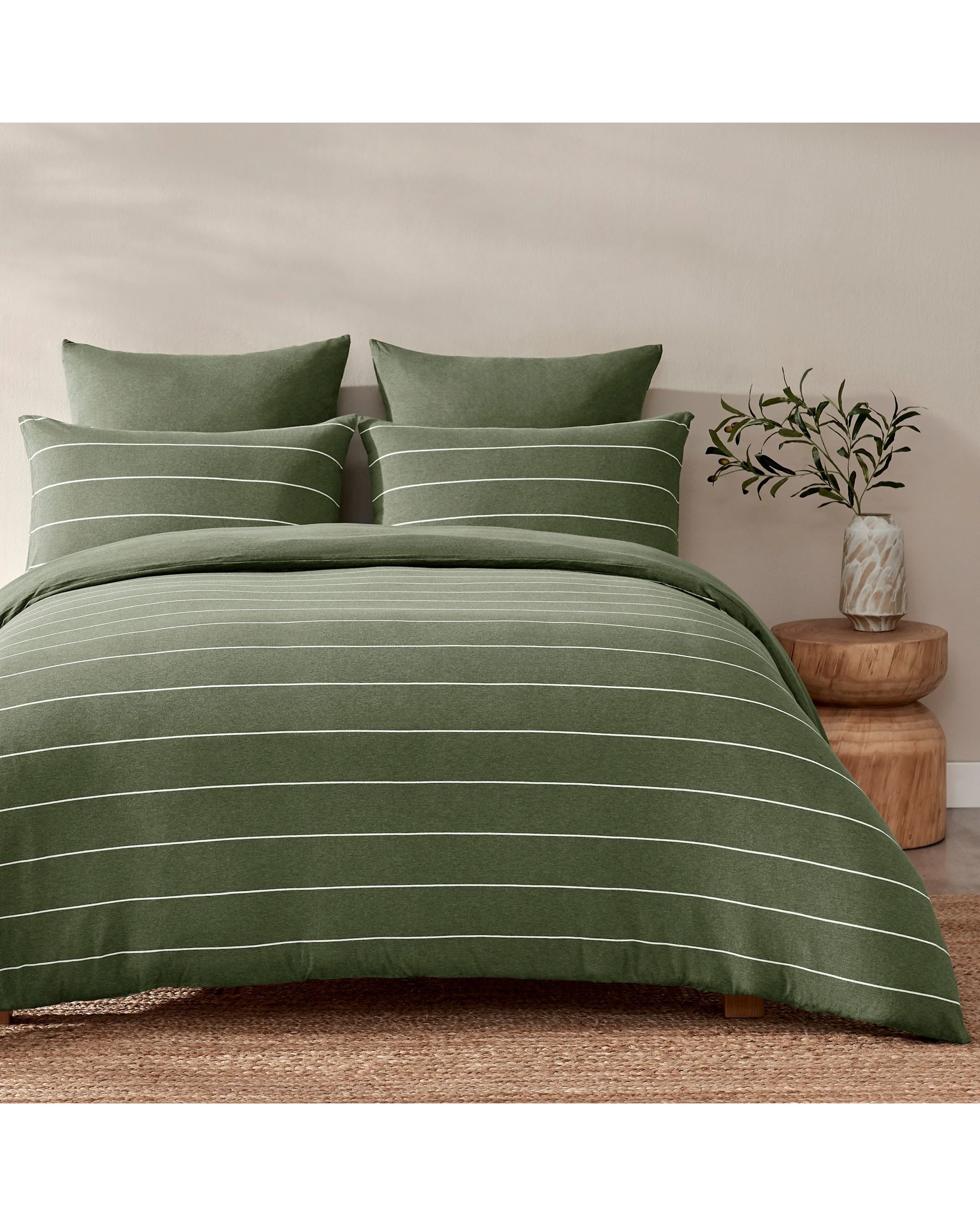 1 Dreamaker Jersey Luxe 100% Cotton Reversible Quilt Cover Set Charcoal - Queen Bed - Olive, 1 of 10