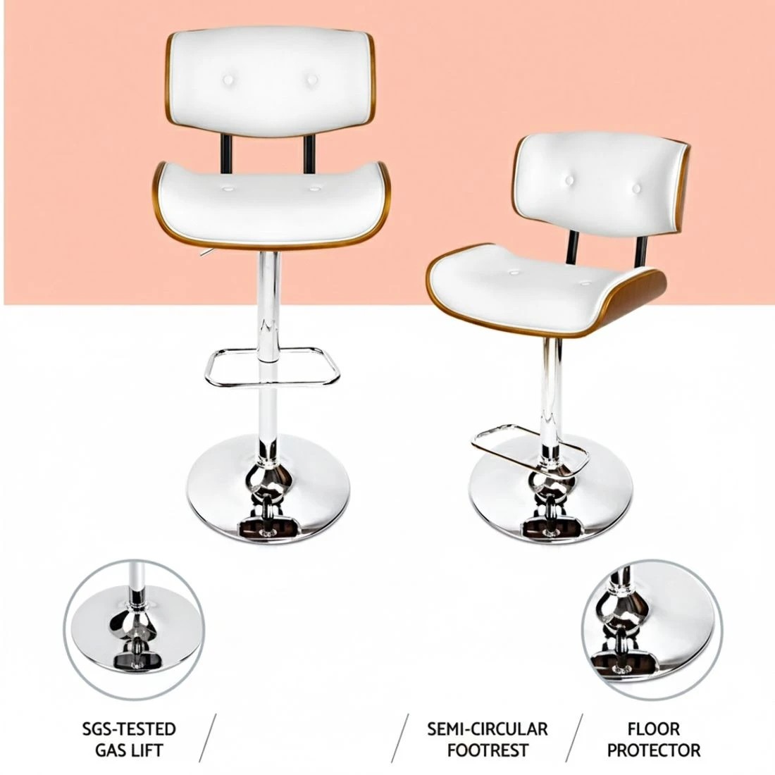 5 Artiss 4x Bar Stools Gas Lift Leather - White, 5 of 6