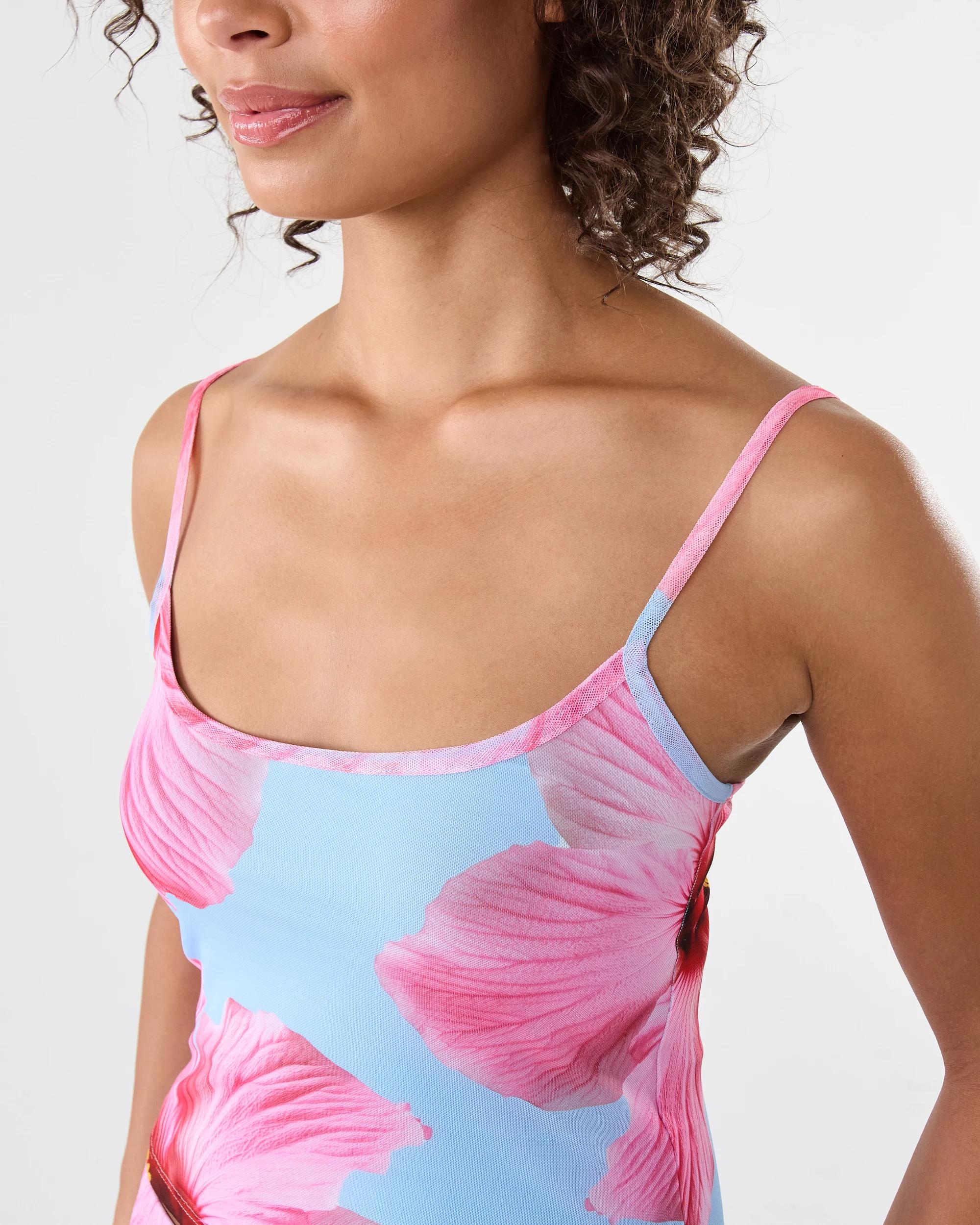 6 Sleeveless Mesh Print Cami Pink Hibis, 6 of 8