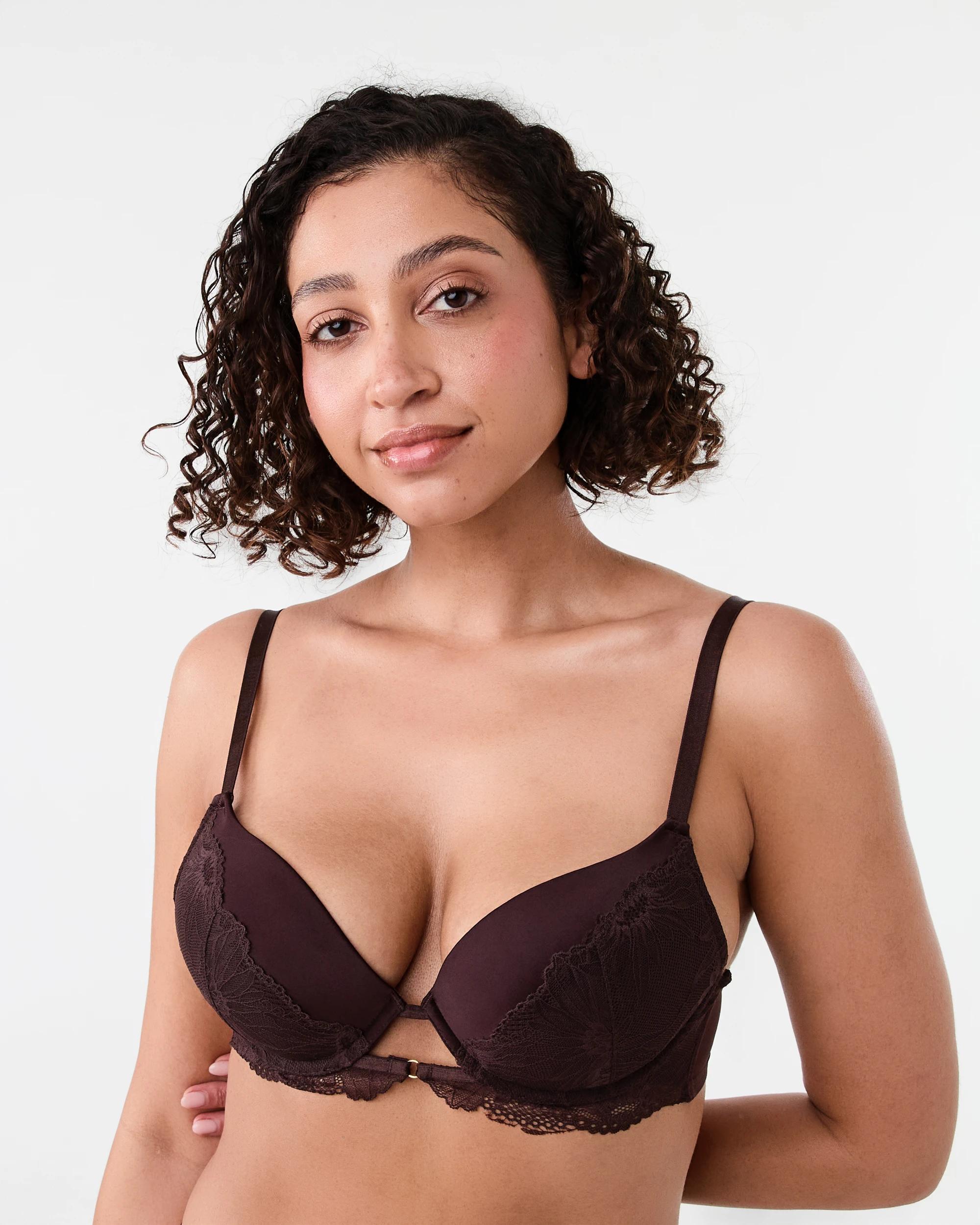 1 Co-ordinated Satin and Lace Push-Up Bra Choc Chip