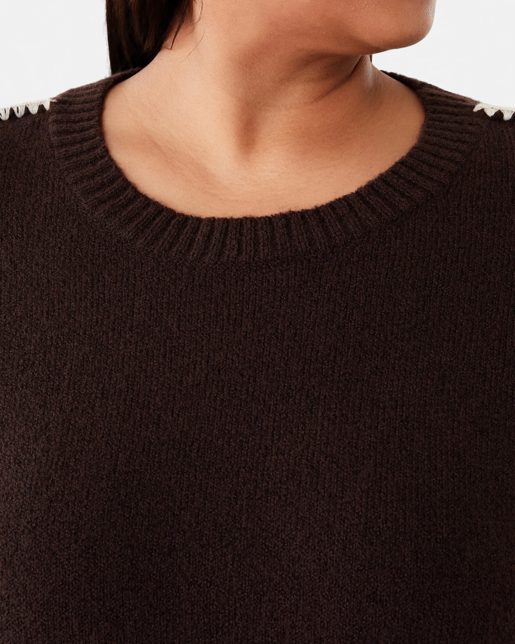 4 Curve Long Sleeve Blanket Stitch Jumper Choc Plum, 4 of 6