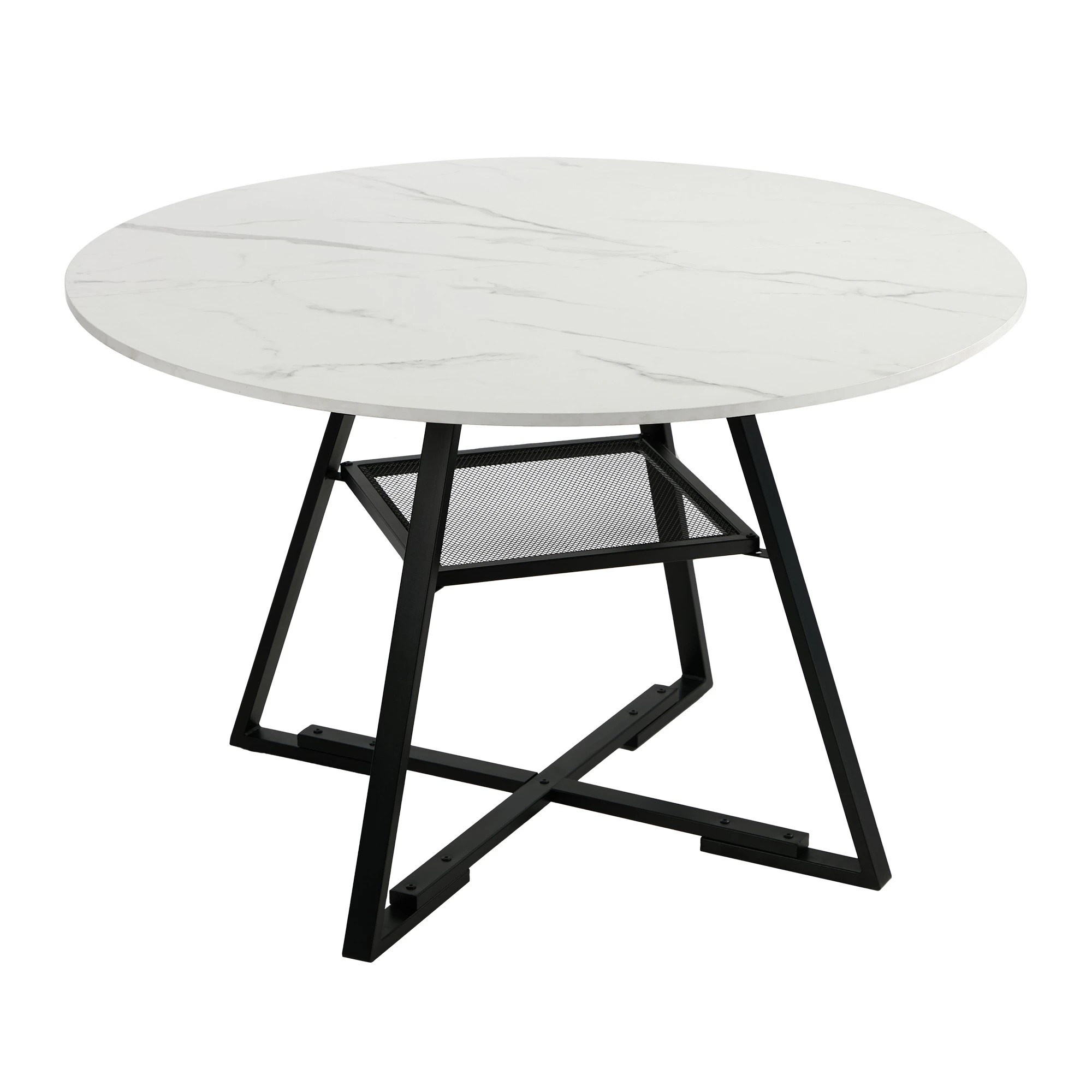 8 Oikiture 112cm Round Dining Table Marble-like Wooden Kitchen Furniture Black& - White, 8 of 9
