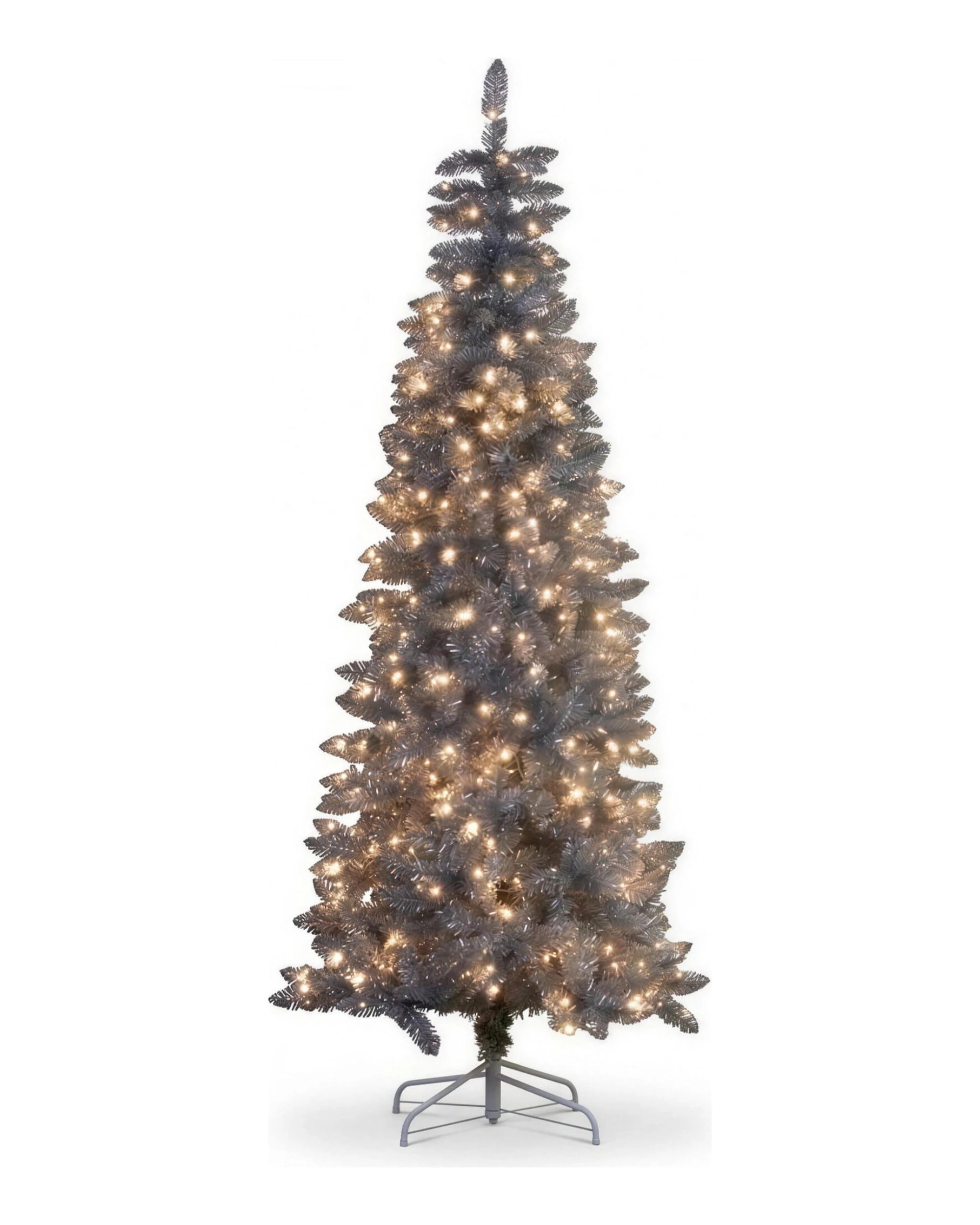 1 Christabelle 2.1m 7ft Silver Tinsel Christmas Tree Pre Lit Warm White LED Retro Artificial Indoor Xmas Decor Home, 1 of 4