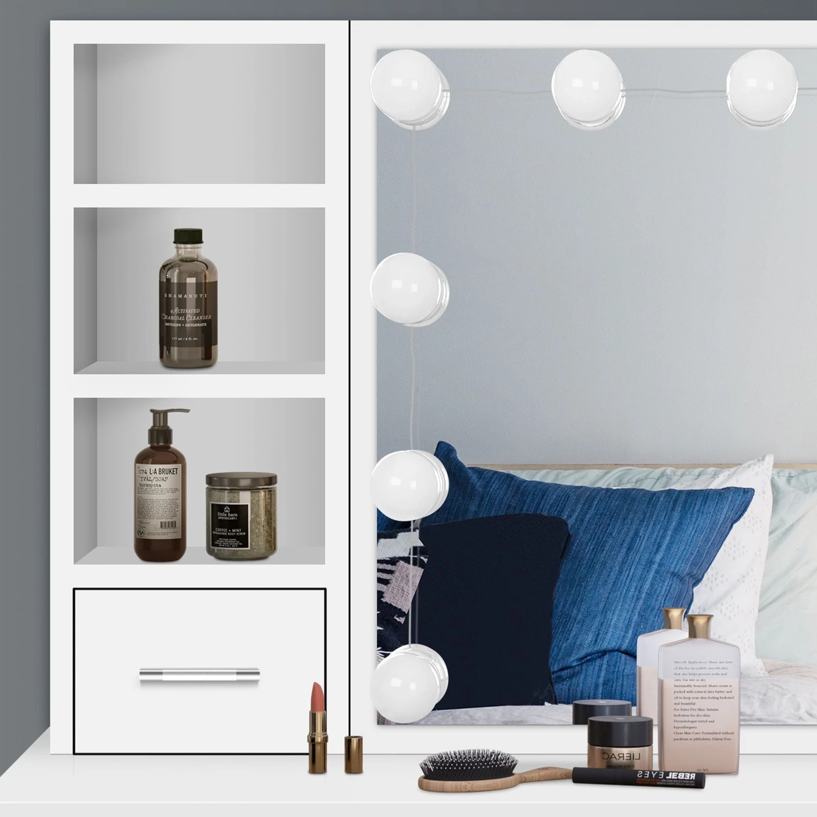 6 Alfordson Dressing Table Stool Set Makeup Vanity Desk LED 10 Bulbs - White, 6 of 10