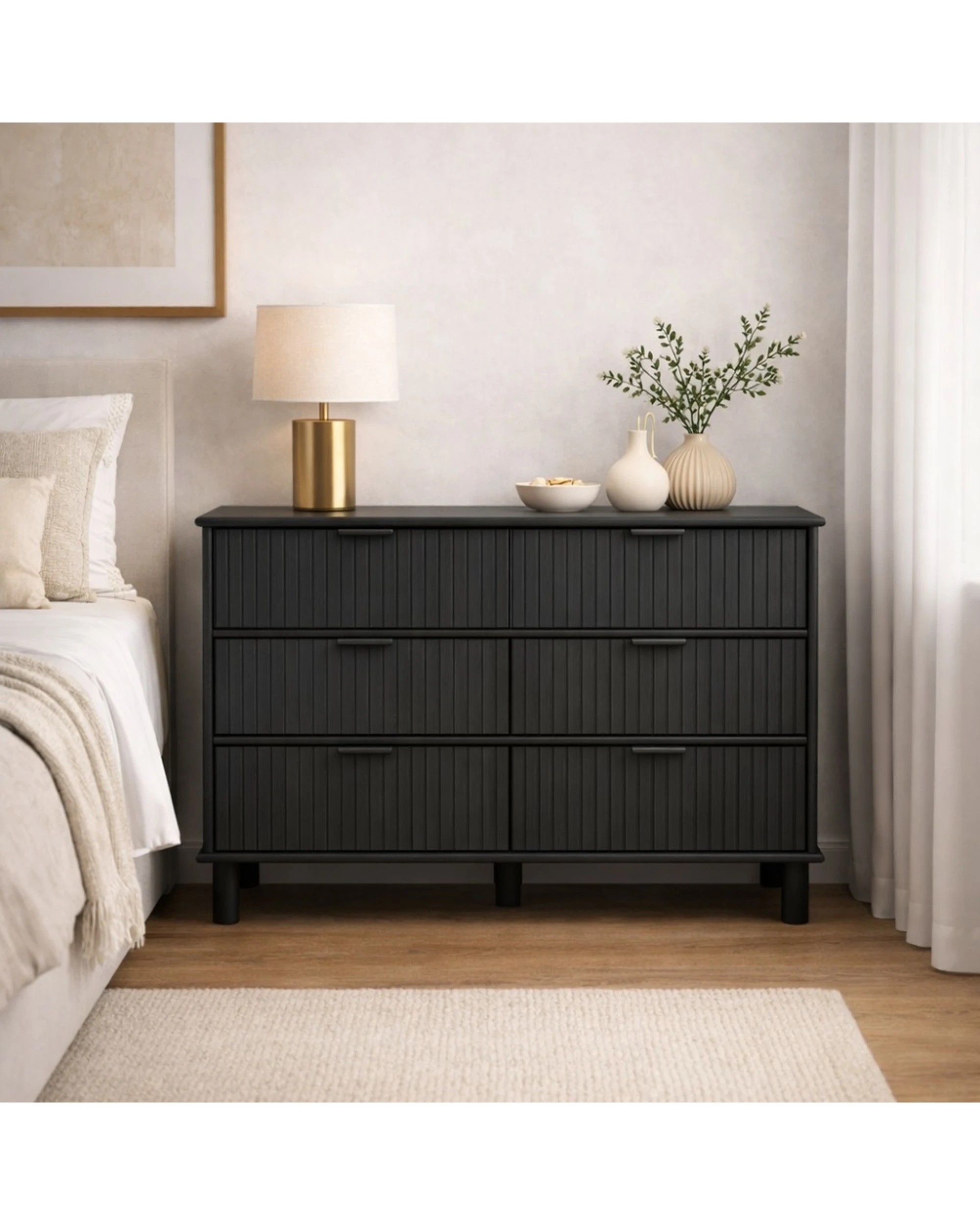 2 Alpine Bay Sorrento 6 Drawer Chest Vertical Groove Detail Storage Unit Woodgrain - Black, 2 of 8