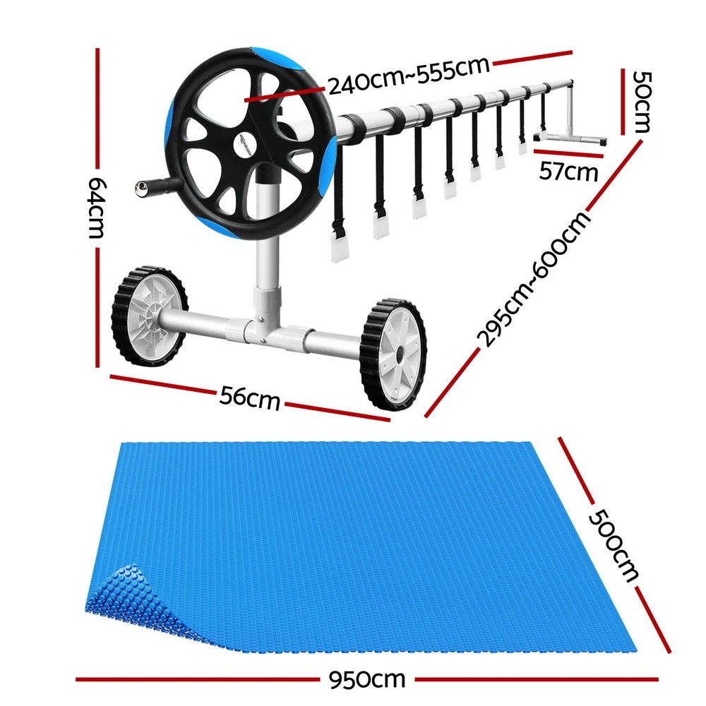 2 Aqua Buddy Pool Cover 600 Micron Solar Heat 9.5x5m Blanket w/ 5.55m Roller - Multi, 2 of 6