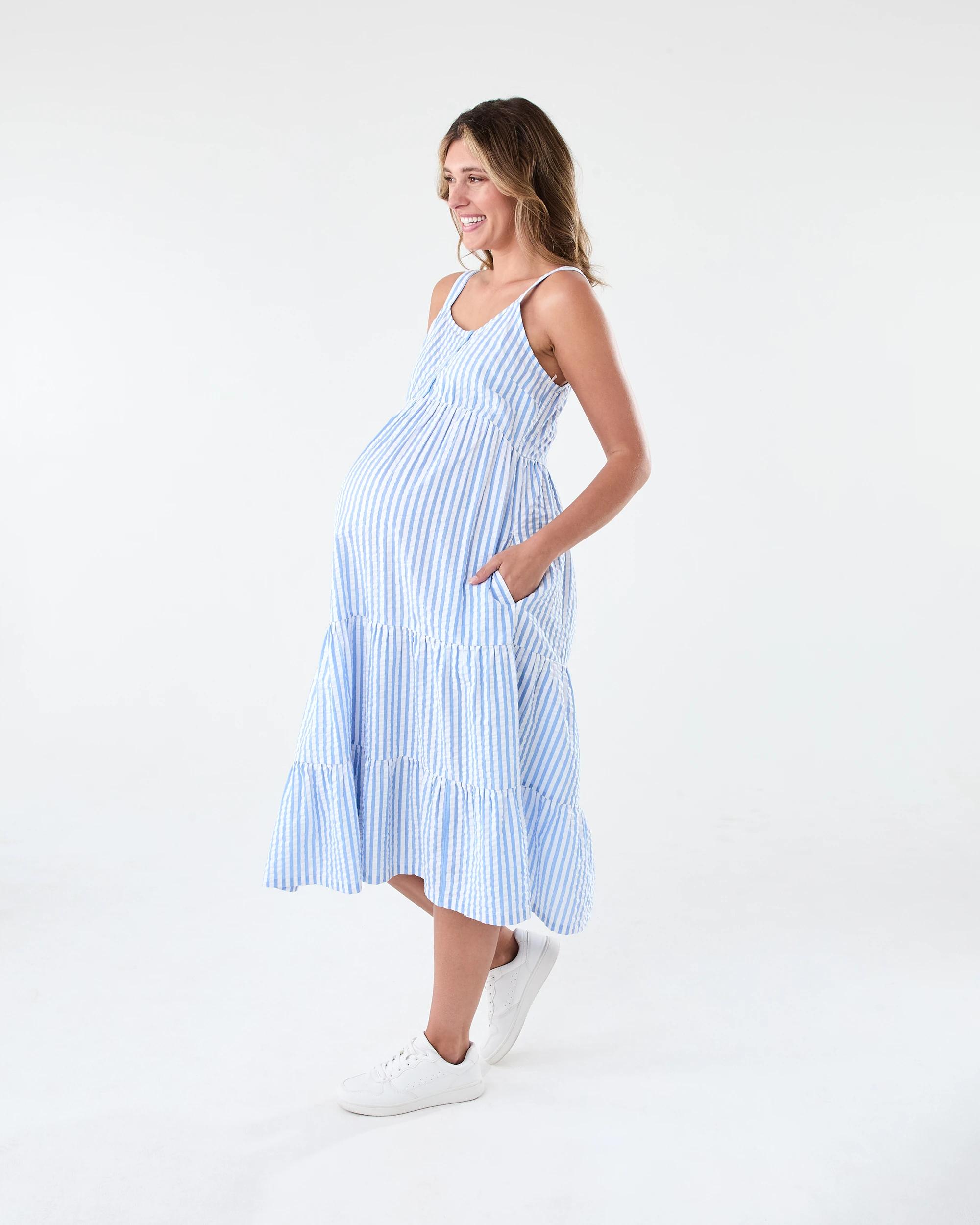 2 Maternity Sleeveless Dress Blu Stripe, 2 of 8