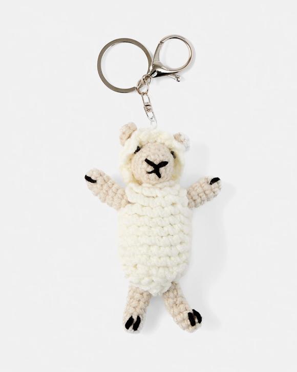 Crochet Sheep Charm Keyring - White and Silver Tone
