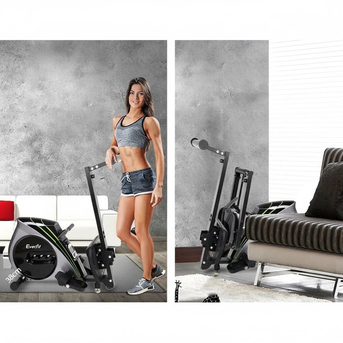 6 Everfit Rowing Machine Rower Elastic Rope Resistance Fitness Home Cardio - Silver, 6 of 6