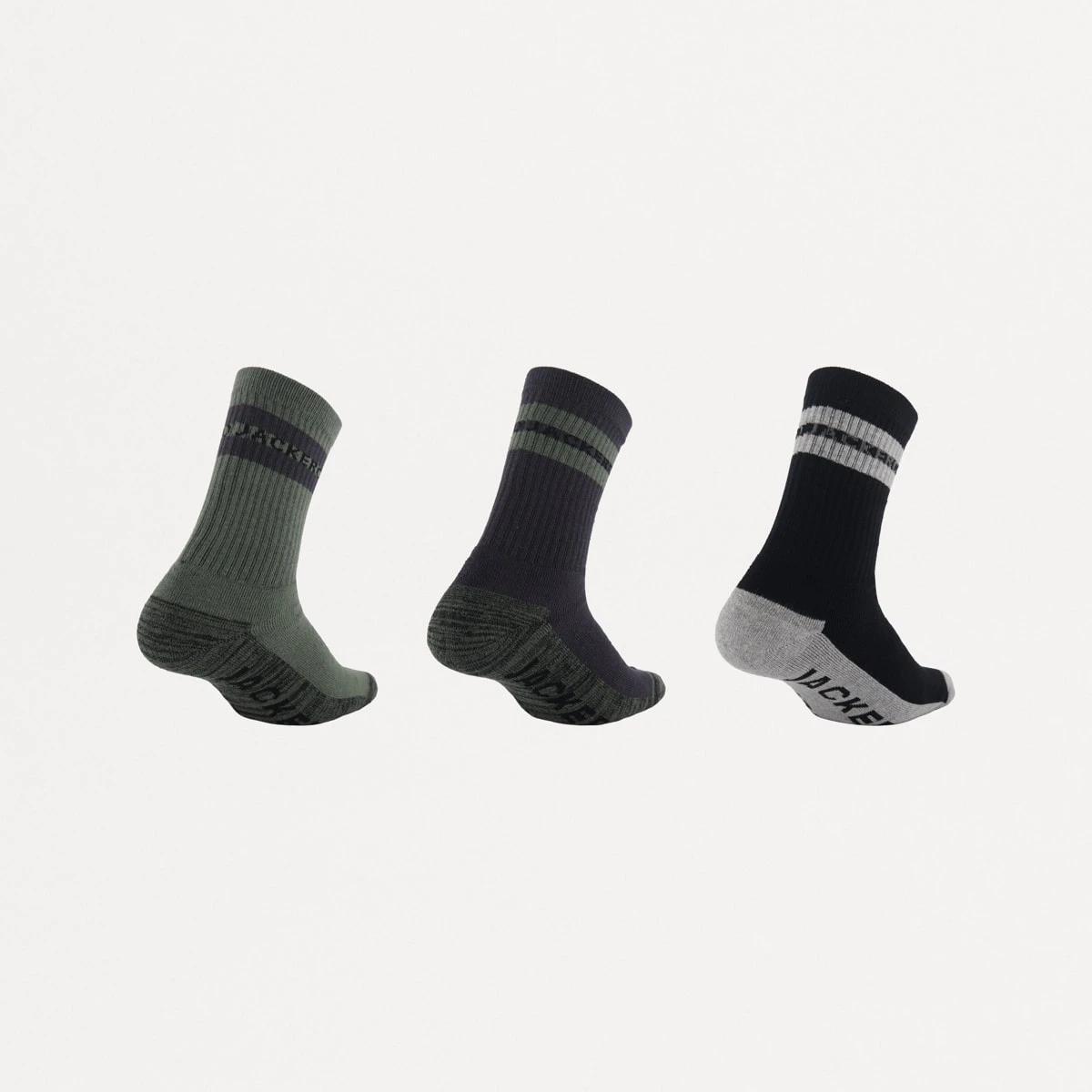 2 3 Pack Stripe Work Socks GREY, GREEN, BLACK, 2 of 3