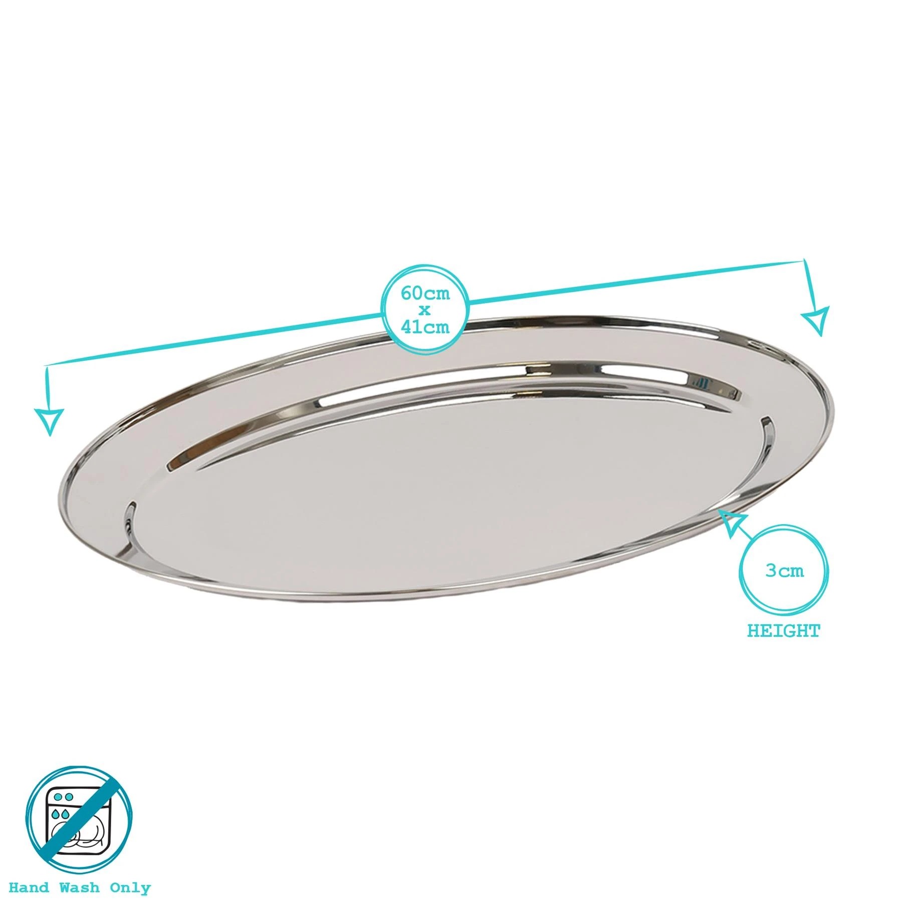 3 Argon Tableware Oval Stainless Steel Serving Platter Dinnerware - 60cm x 41cm - Silver, 3 of 7