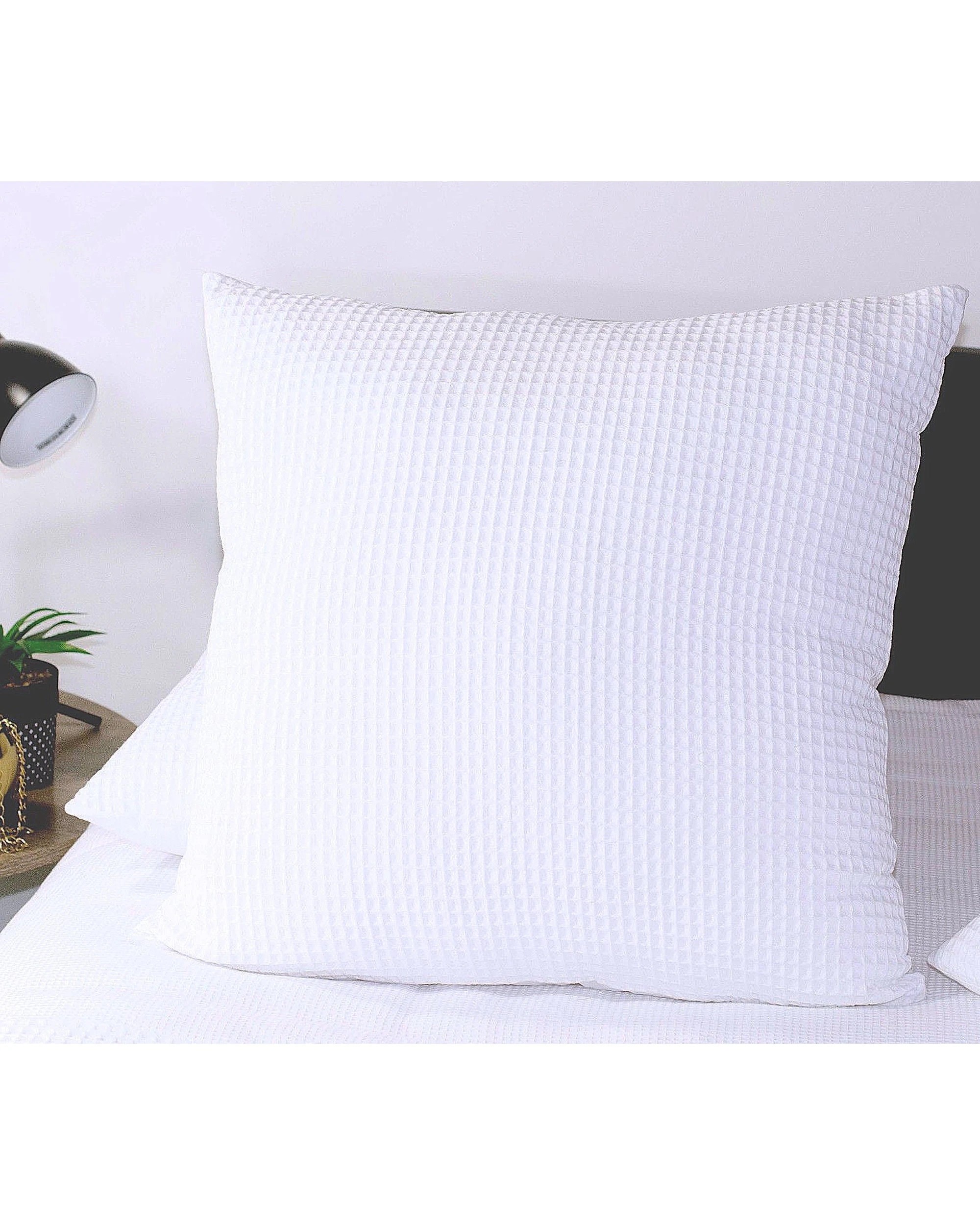 2 Cotton More 2pc Chunky Waffle 100% Cotton European Cushion Cover Set 65x65cm - White, 2 of 3