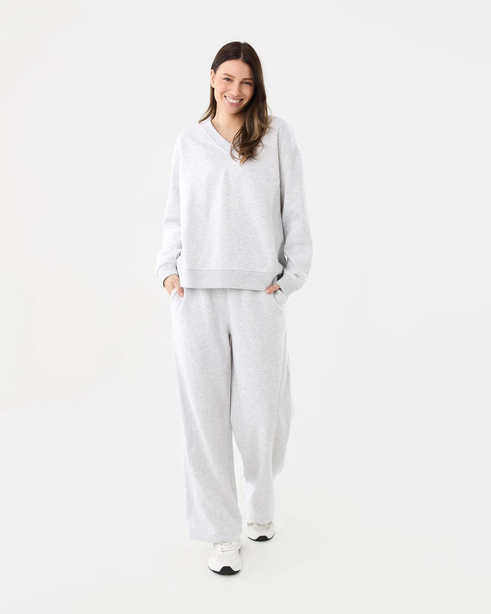 7 Marle V-Neck Rib Sweatshirt Wht Marle, 7 of 7