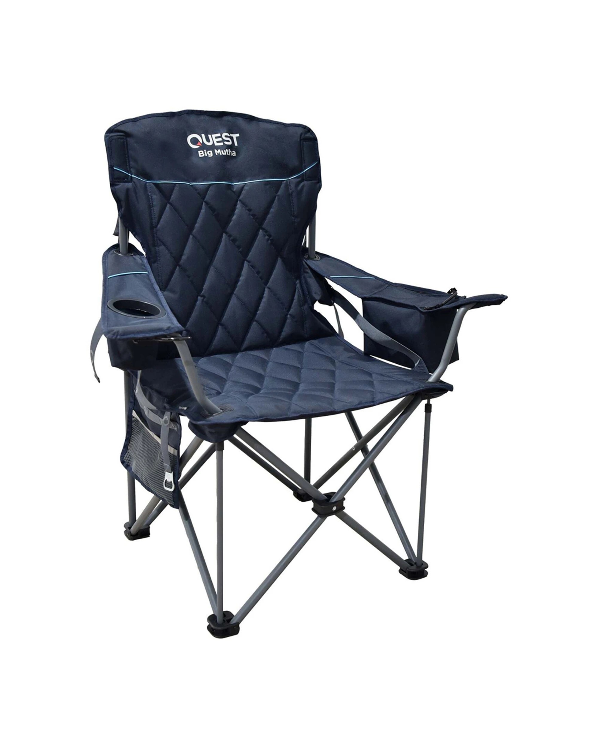 1 Quest Outdoors Steel Frame Big Mutha Camp Chair Quad-Fold 400kg Capacity - Blue, 1 of 4