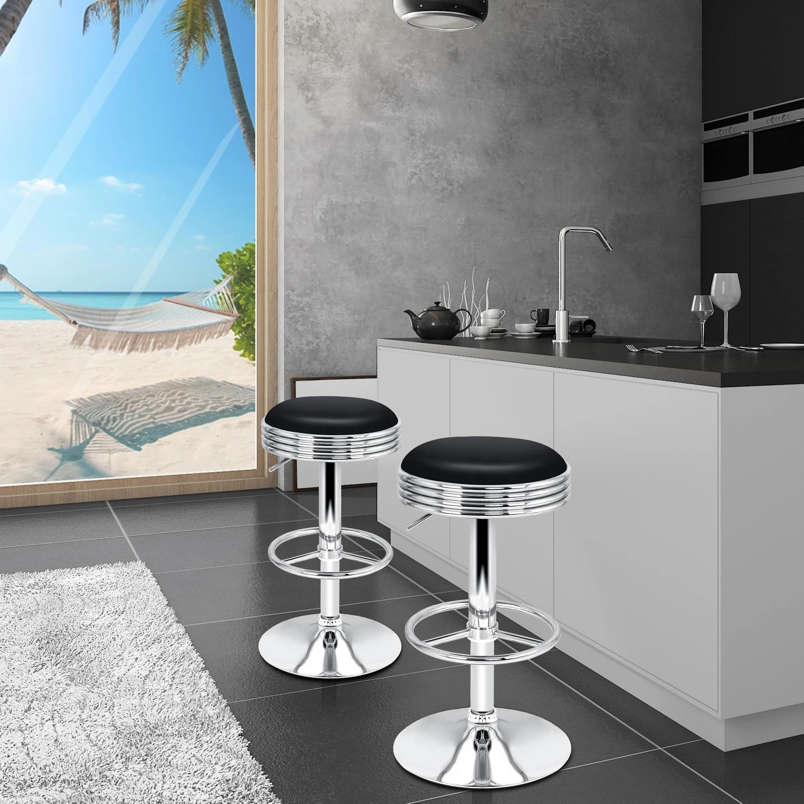 9 Alfordson 2x Bar Stools Sade Kitchen Swivel Chair Leather Gas Lift - Black, 9 of 9