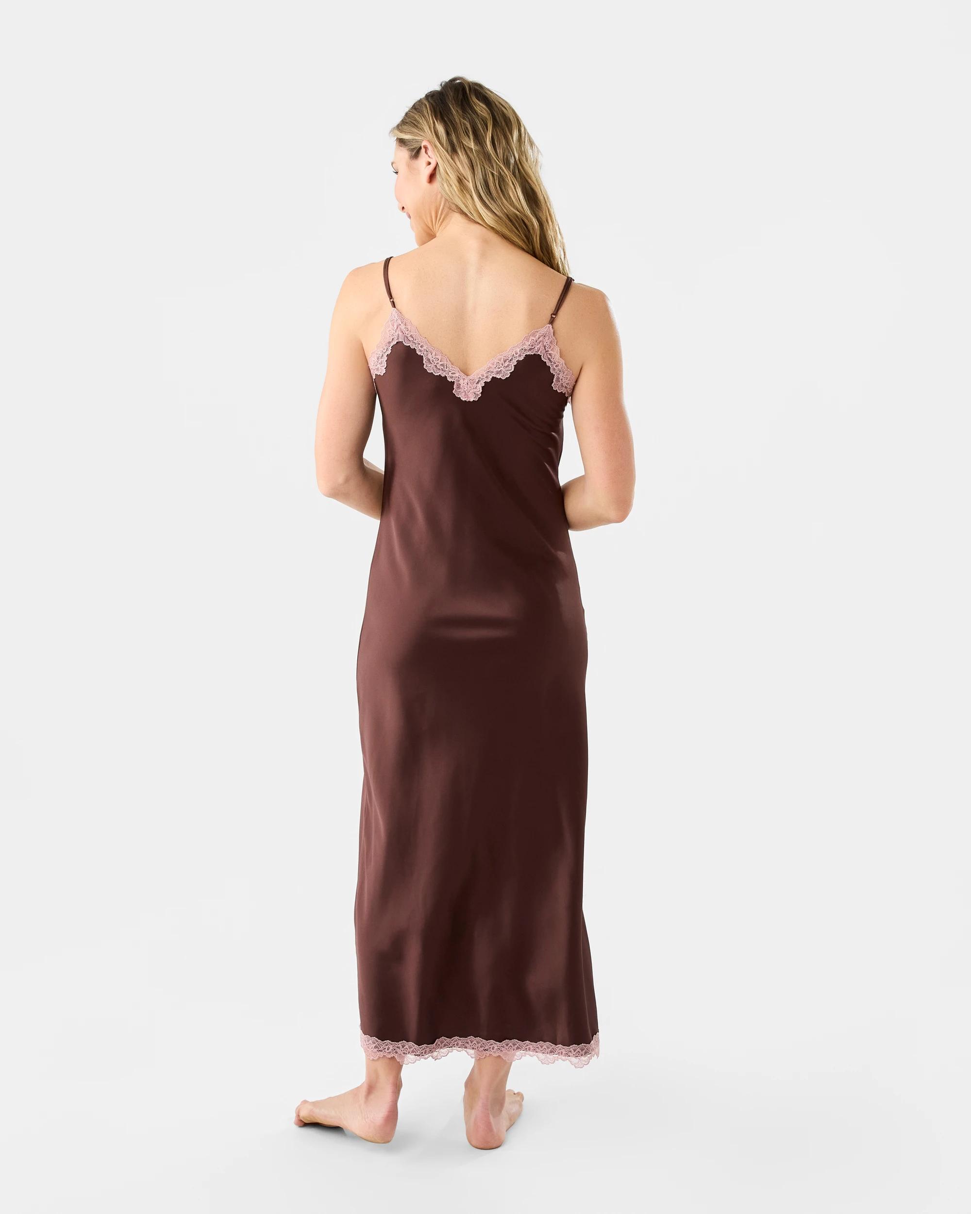 3 Satin Lace Midi Chemise Choc Chip, 3 of 6