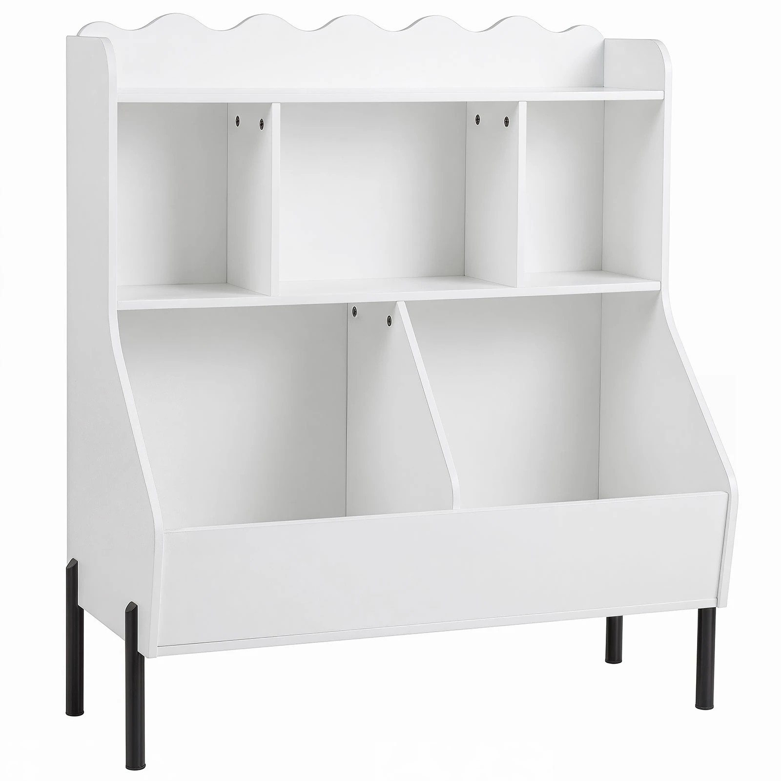 1 Costway 3-Tier Wooden Bookcase Toy Storage Organizer Montessori Bookshelf 5-Cube Cabinet - White, 1 of 4