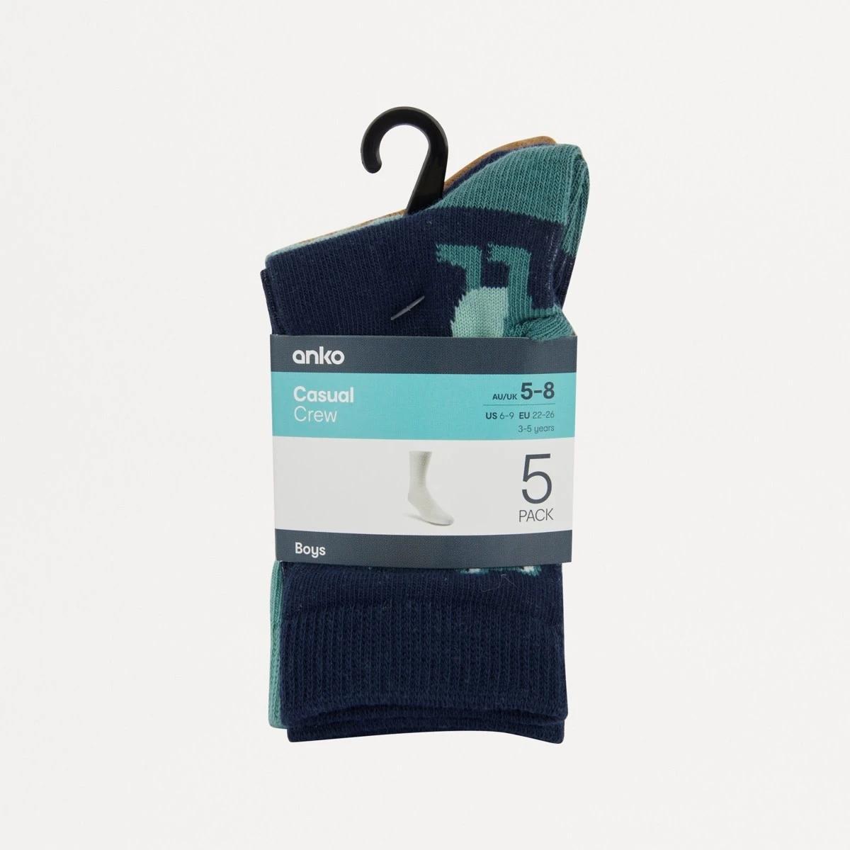 3 5 Pack Crew Socks Blu Croc, 3 of 3