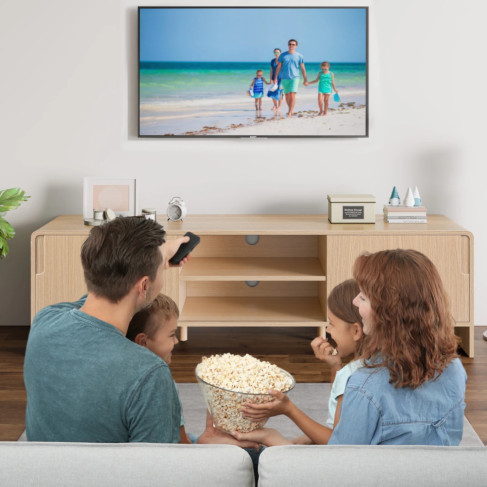 7 Alfordson TV Cabinet Entertainment Unit Stand 150cm Storage Sliding Doors - Oak, 7 of 10