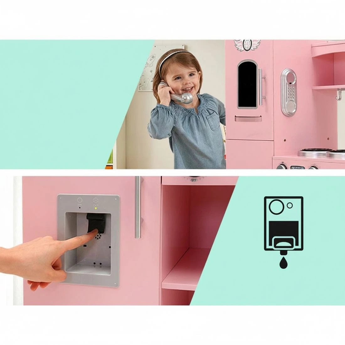 6 Keezi Kids Kitchen Play Set Wooden Pretend Toys Cooking Children Storage - Pink, 6 of 6