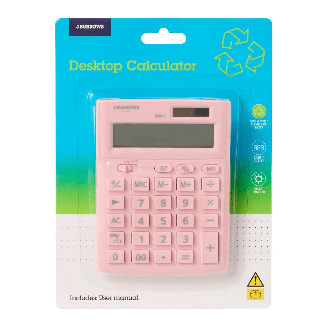 2 J.Burrows 12 Digit Desktop Calculator Pink, 2 of 4