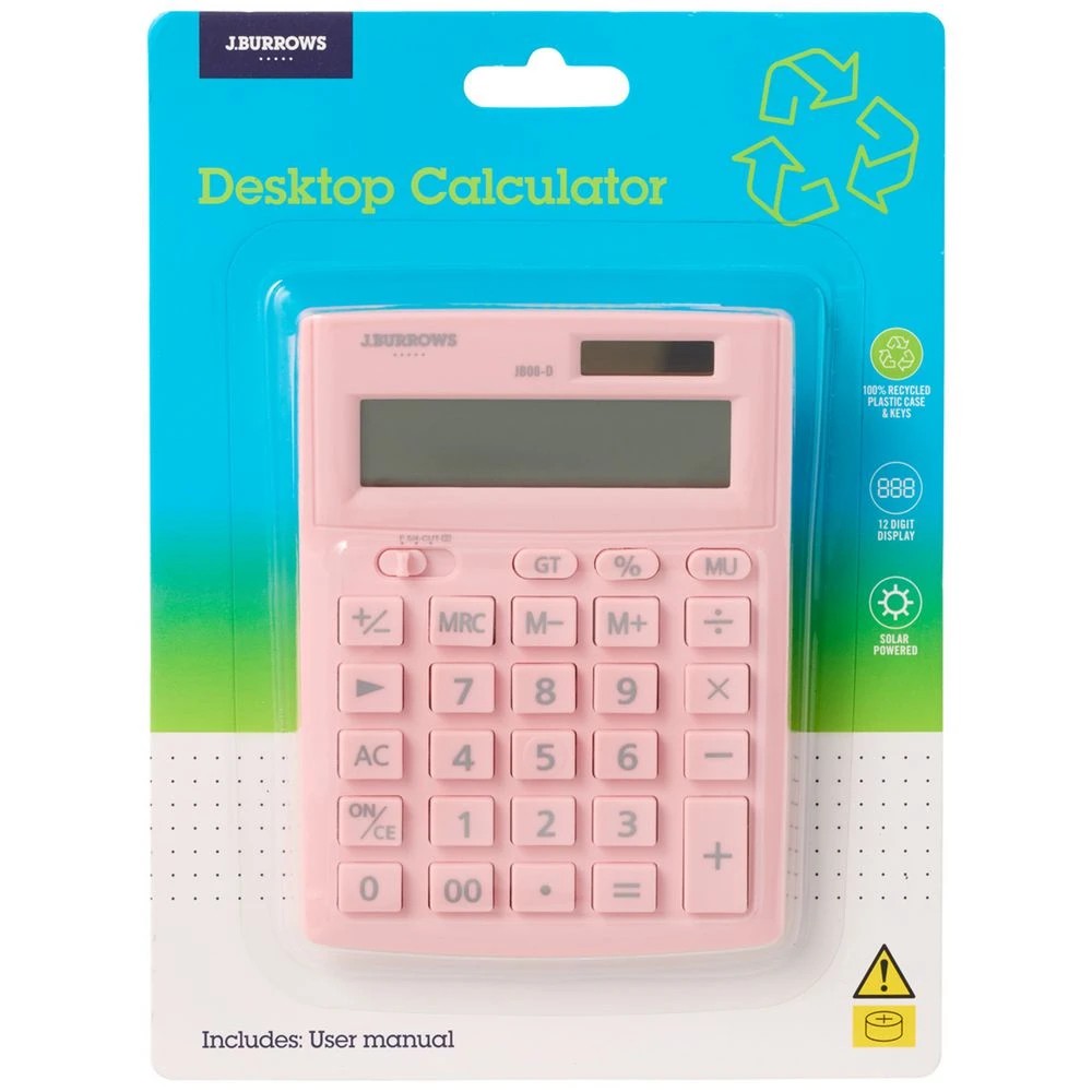 2 J.Burrows 12 Digit Desktop Calculator Pink, 2 of 4