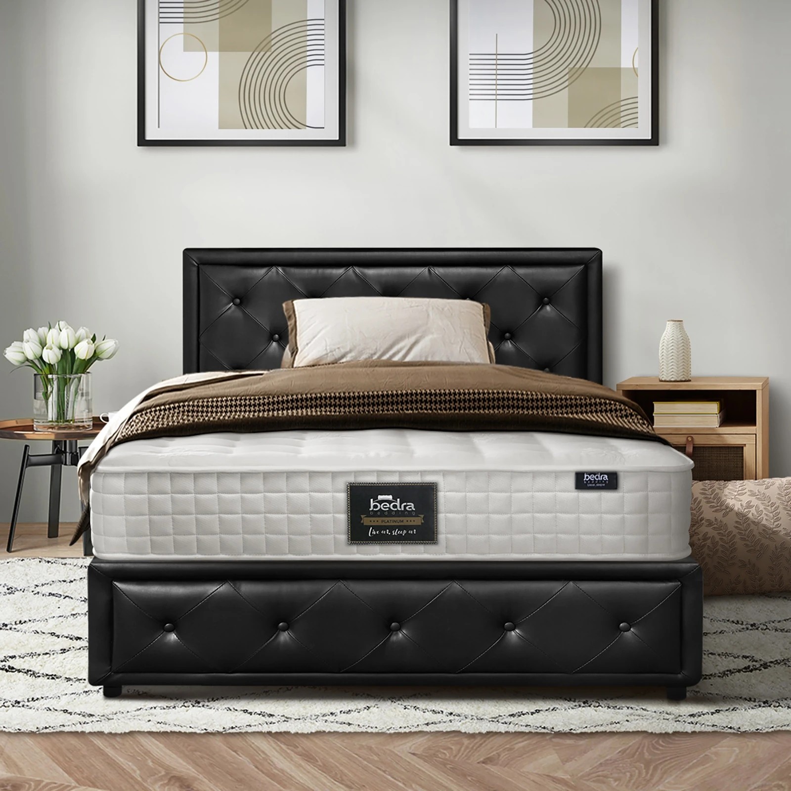 6 Oikiture Bed Frame King Single Gas Lift Storage with Mattress ENZO - Black, 6 of 8