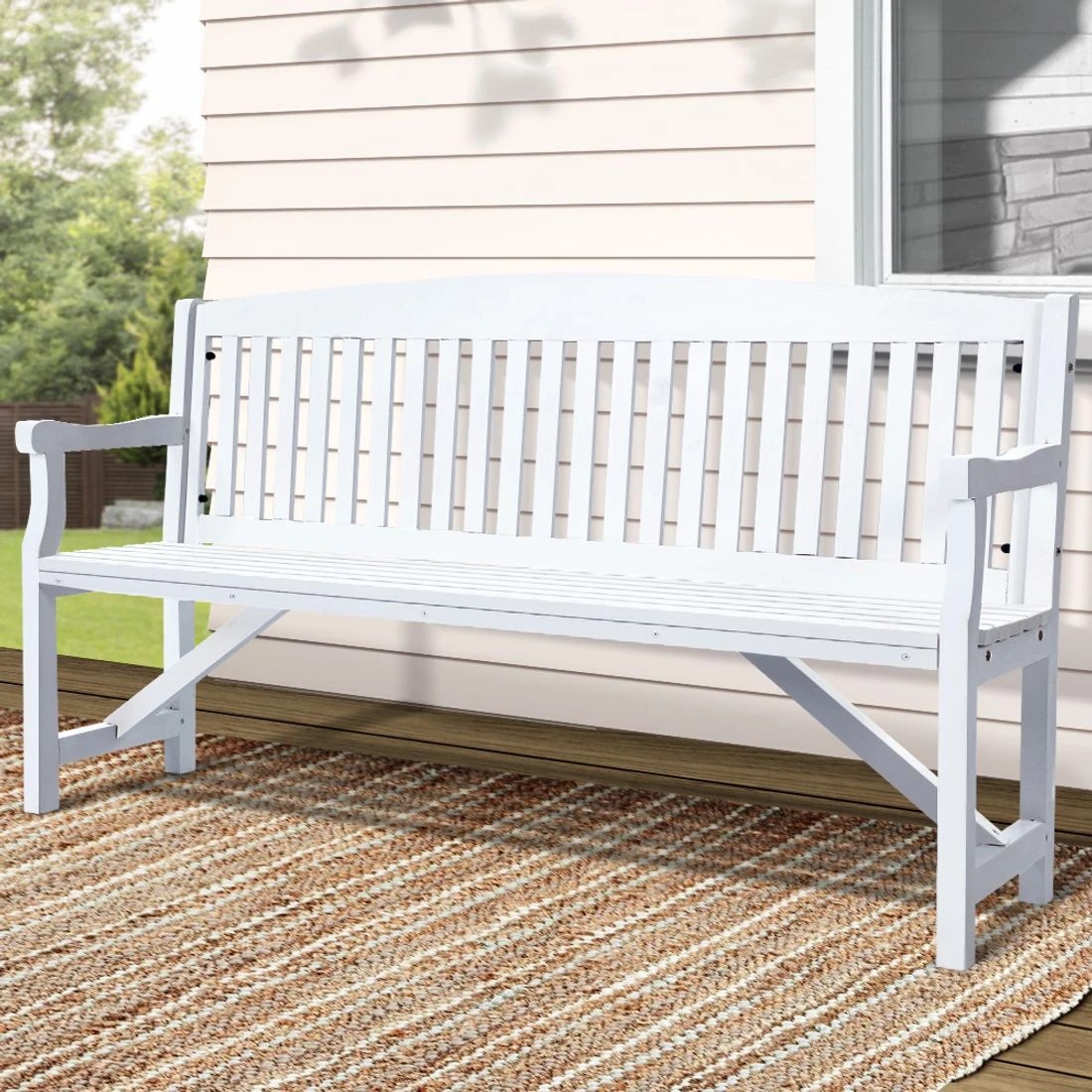 3 Gardeon 5ft Wooden Garden Bench Three Seat Chair Weather Resistant Fir Wood Sturdy Durable Classic Patio Seating - white, 3 of 7