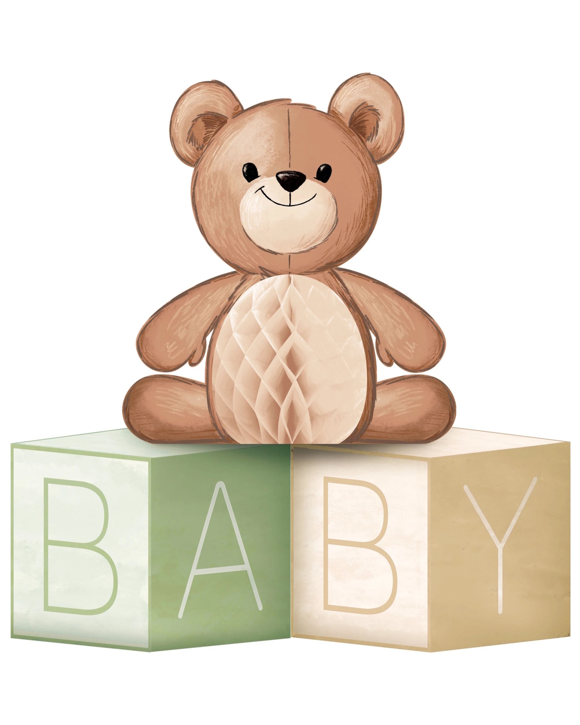 1 Creative Converting Teddy Bear Dreams Baby Shower Centrepiece - Brown, Green, 1 of 1
