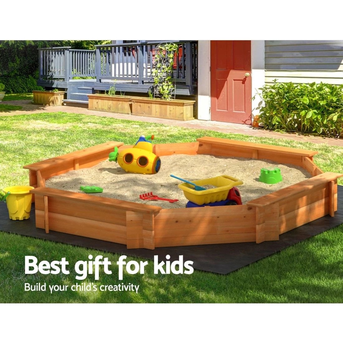 5 Keezi Kids Sandpit 182cm - Natural, 5 of 7