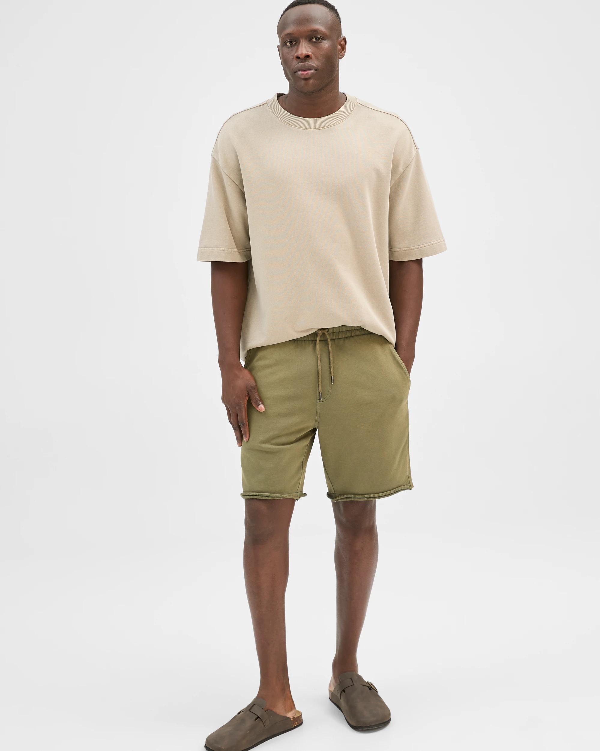 3 Commons Australian Cotton Rib Stripe Fleece Shorts MILITARY GREEN, 3 of 7