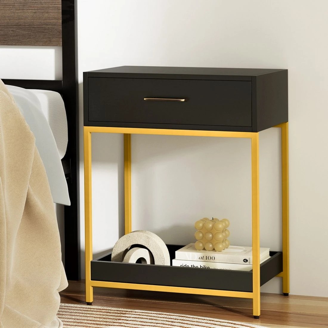 7 Artiss Bedside Table 1 Drawer with Shelf - MASON - Black, 7 of 7