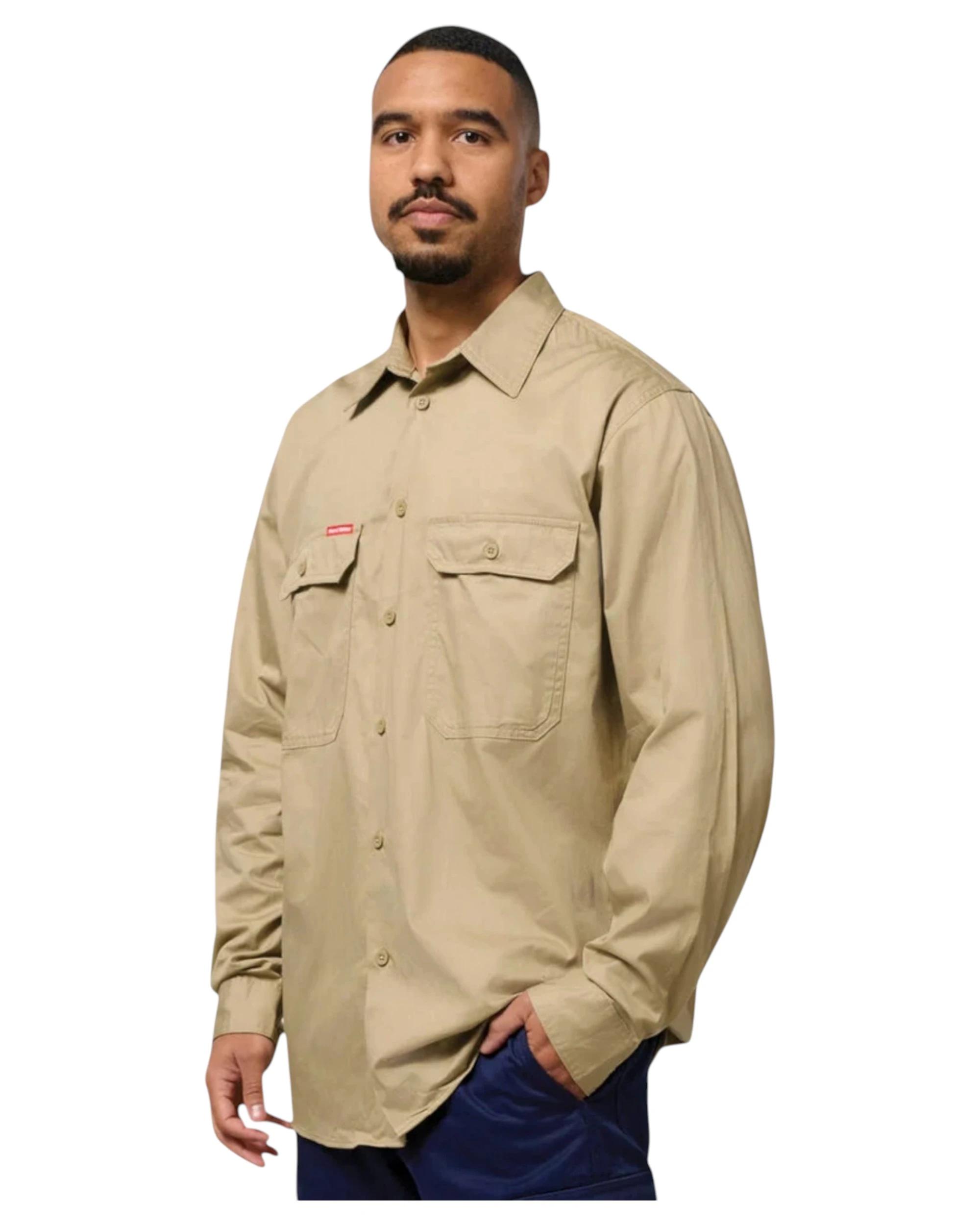 2 Hard Yakka Mens Long Sleeve Lightweight Drill Ventilated Shirt Khaki Khaki, 2 of 7
