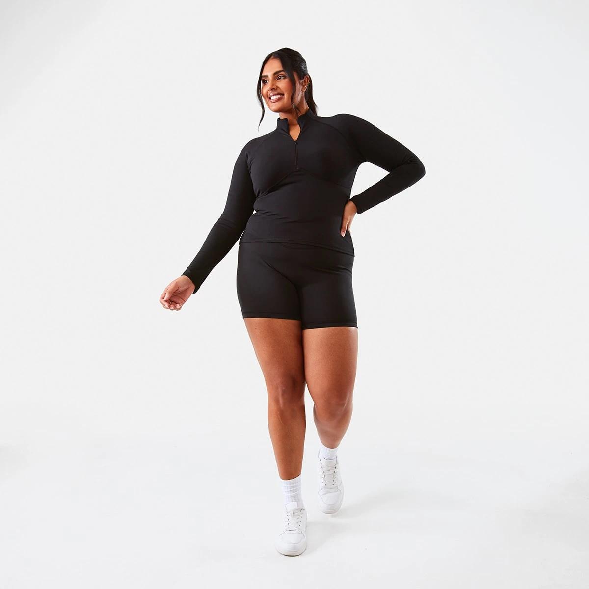 4 Active Womens Long Sleeve 1/4 Zip Ultrasoft Top BLACK, 4 of 10
