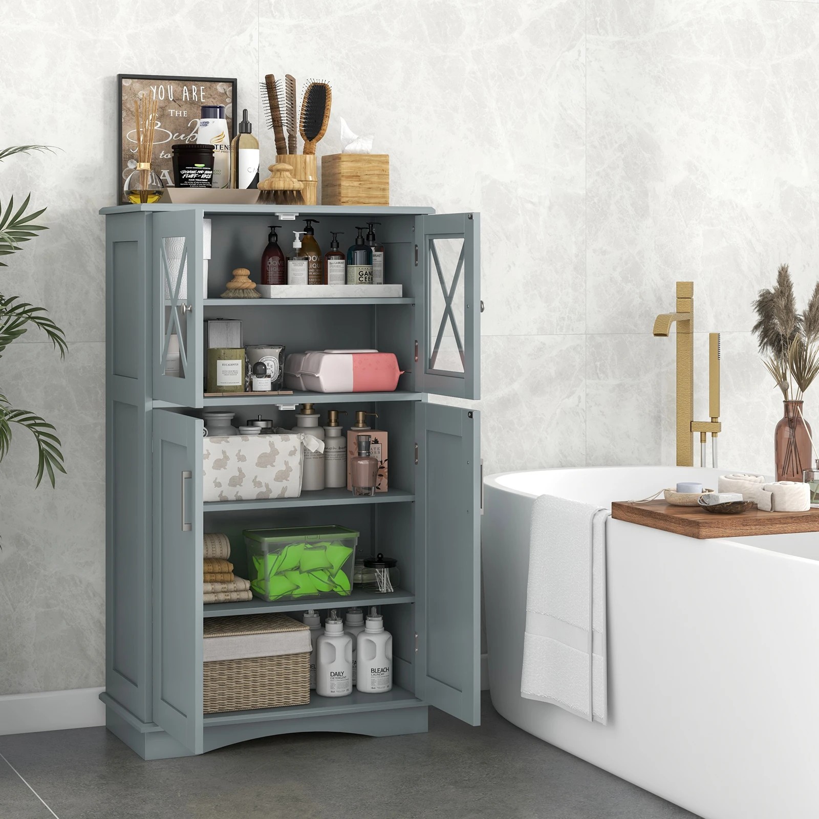 3 Costway Freestanding Bathroom Storage Cabinet Linen Organizer w/Adjustable Shelf, 3 of 5