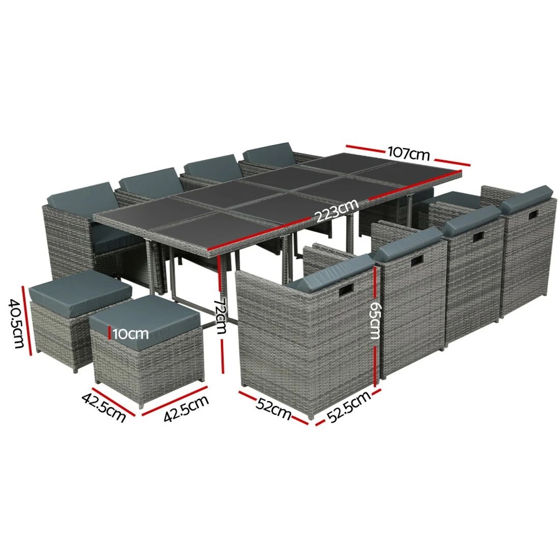 2 Gardeon Outdoor Dining Set 13 Piece Wicker Table Chairs Setting - Grey, 2 of 4