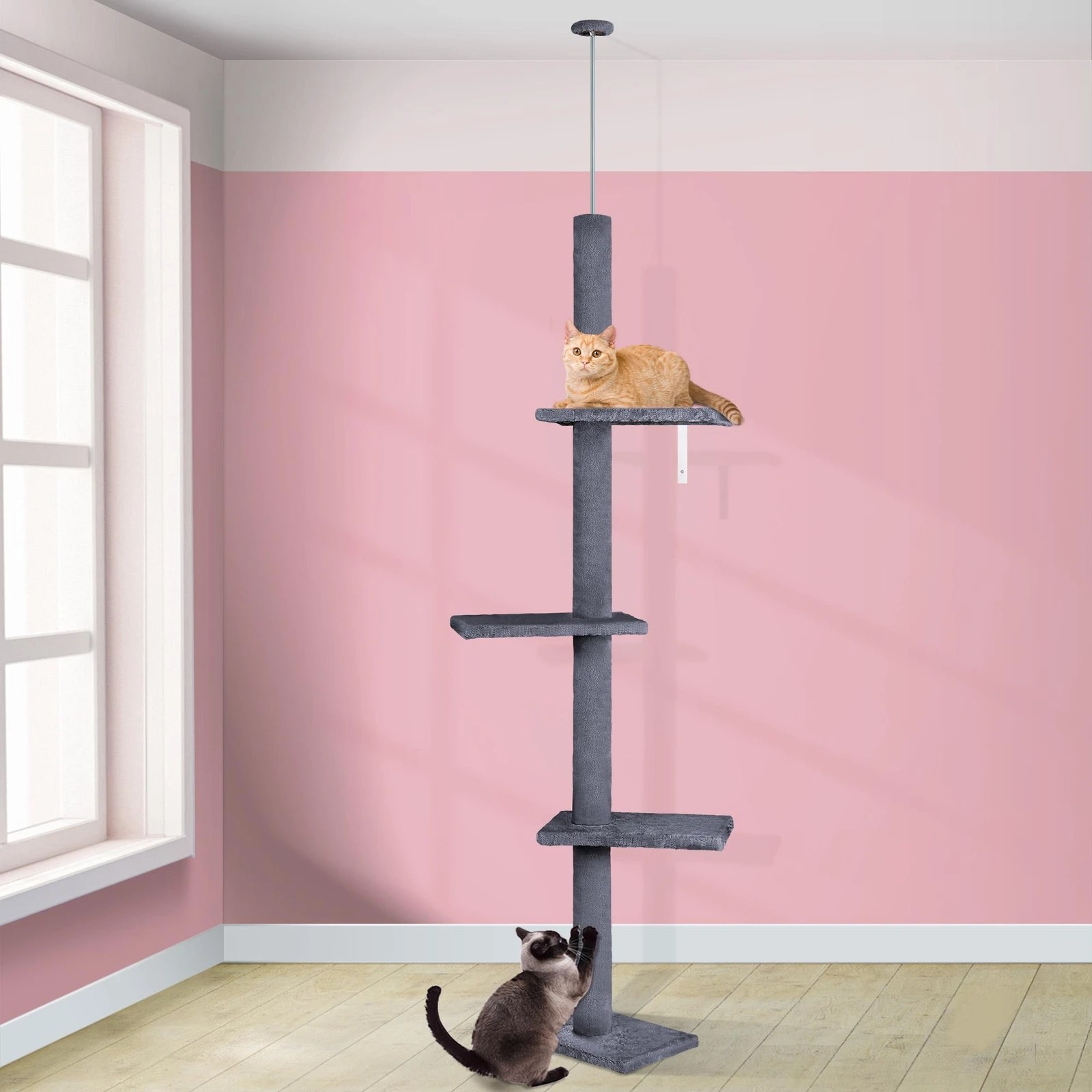 2 Beastie Cat Tree Scratching Post Scratcher Tower Condo House 230-286cm - Grey, 2 of 6
