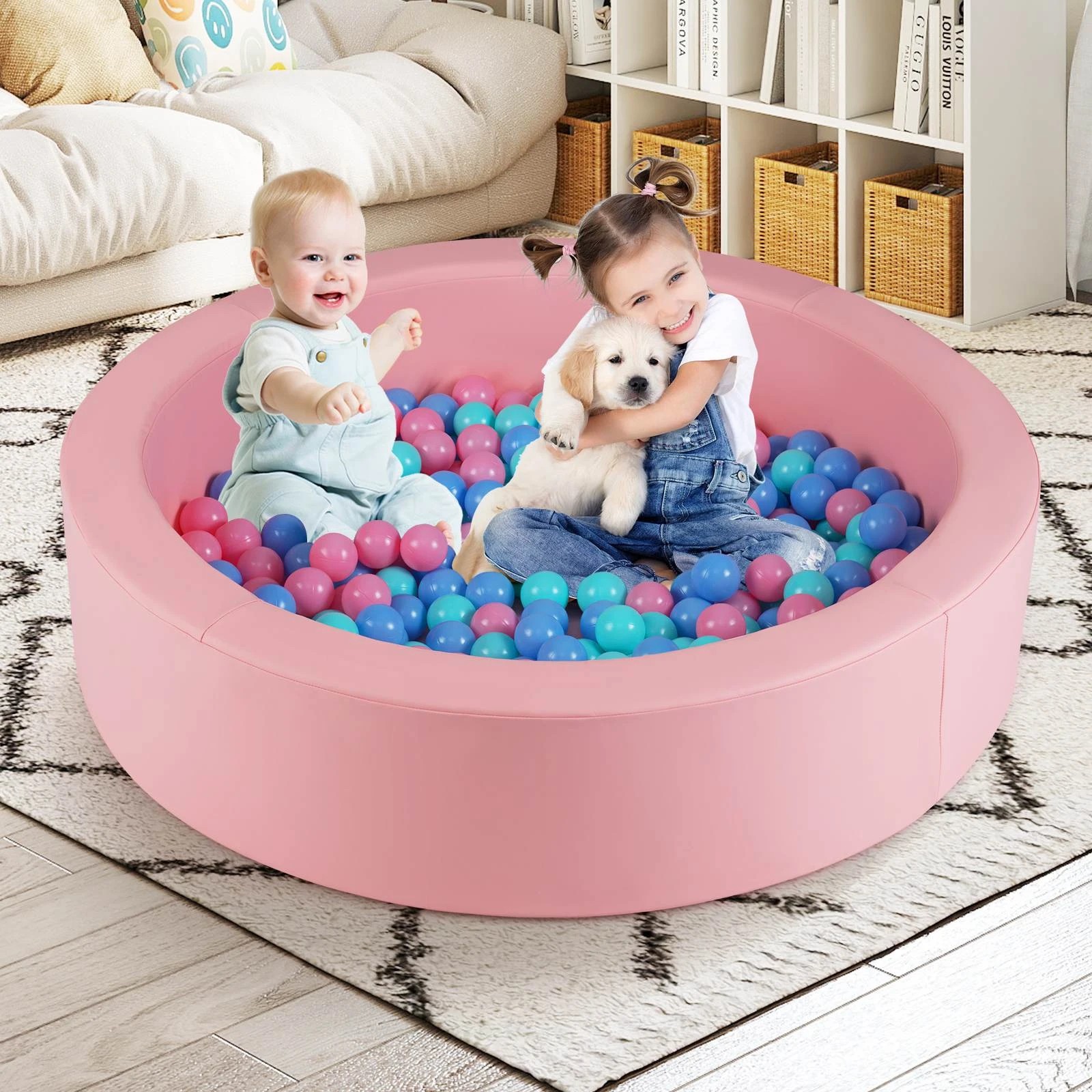 3 Costway 105x24cm Ball Pit Soft Foam Ocean Play Pool - Pink, 3 of 3
