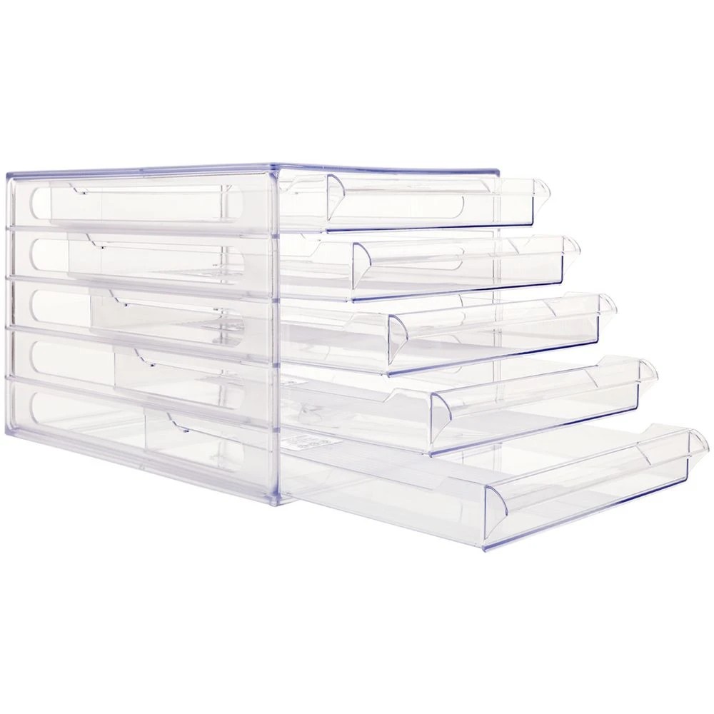 2 J.Burrows Desktop File Storage Organiser 5 Drawer Clear, 2 of 4