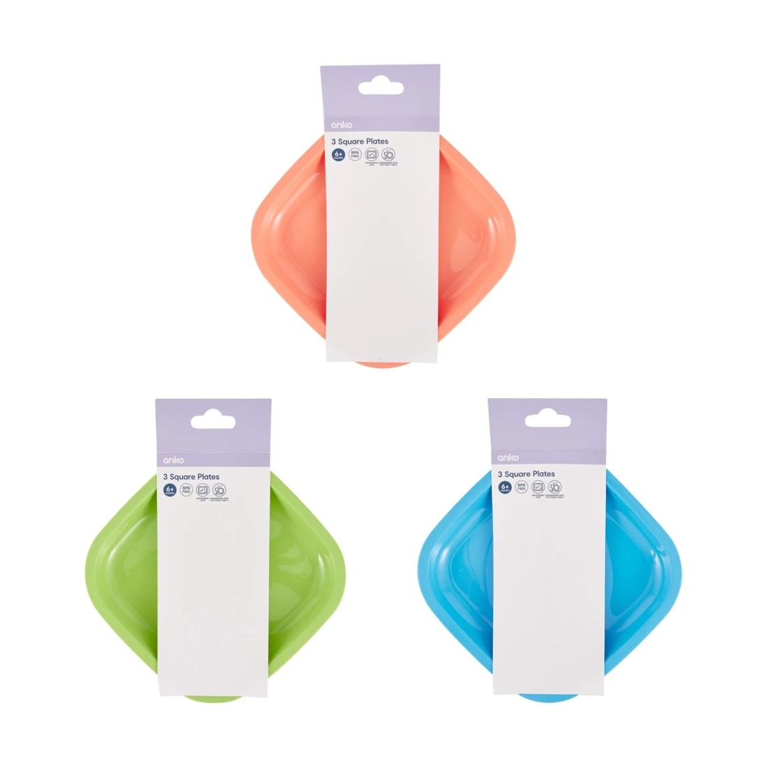 7 3 Pack Square Plates - Assorted, 7 of 7