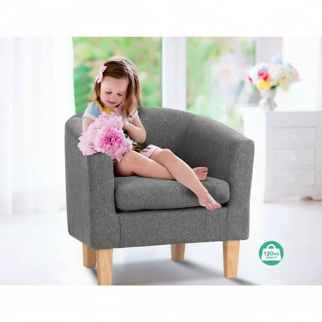 6 Artiss Armchair Lounge Chair Tub Accent Armchairs Fabric Sofa Chairs en - Grey, 6 of 8