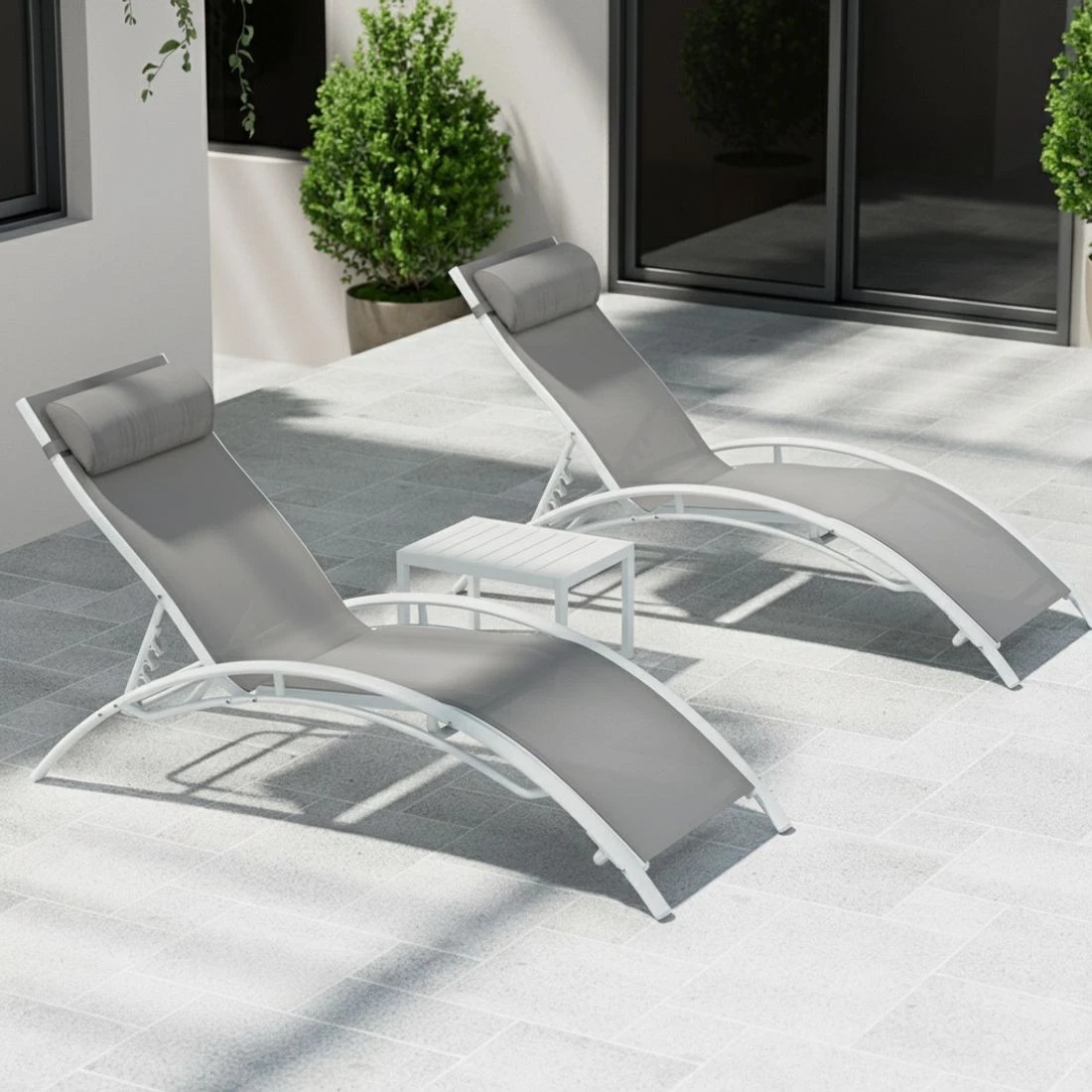 4 Gardeon 3PC Sun Lounge Outdoor Lounger Table Chairs Steel Patio Furniture - White, 4 of 5