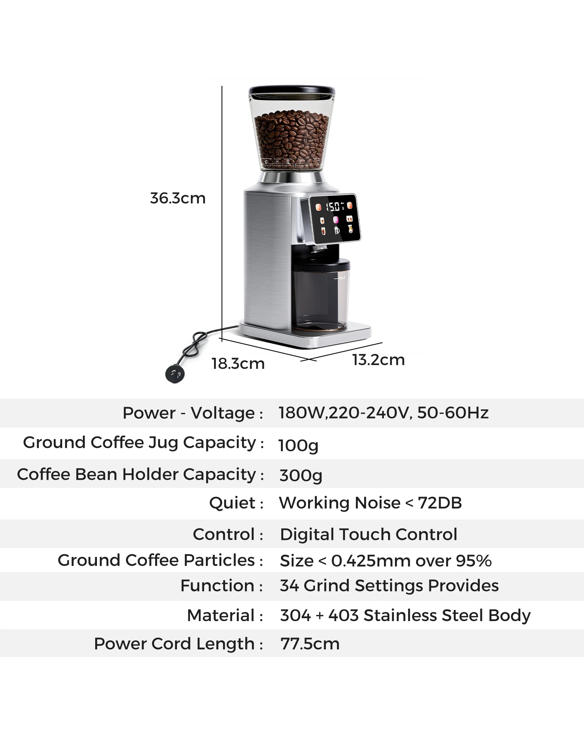 6 Advwin Conical Burr Coffee Grinder - Silver, 6 of 6