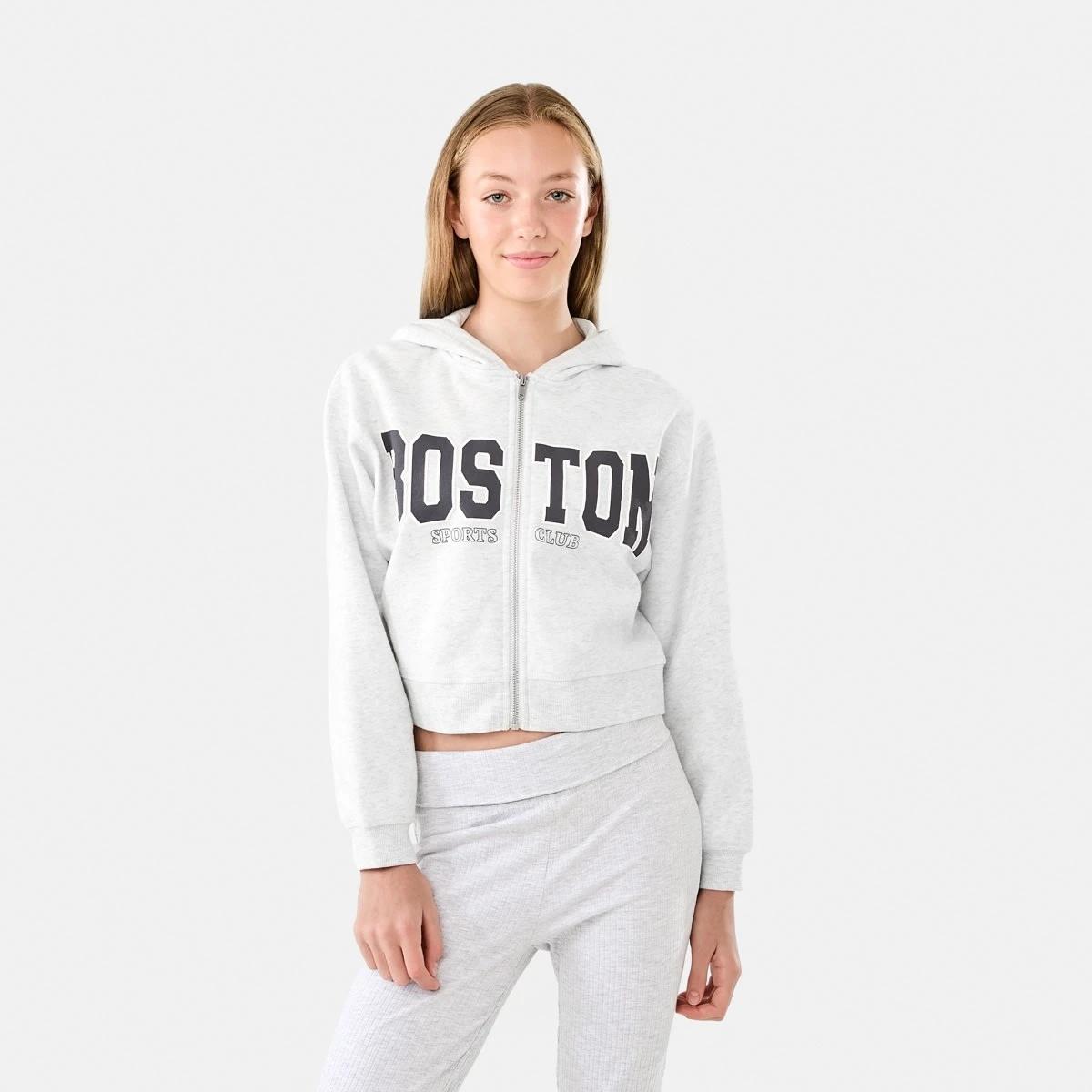 1 Cropped Print Zip Through Hoodie Boston, 1 of 9