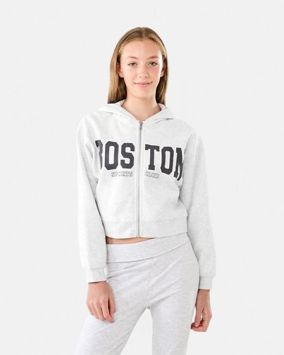 Cropped Print Zip Through Hoodie